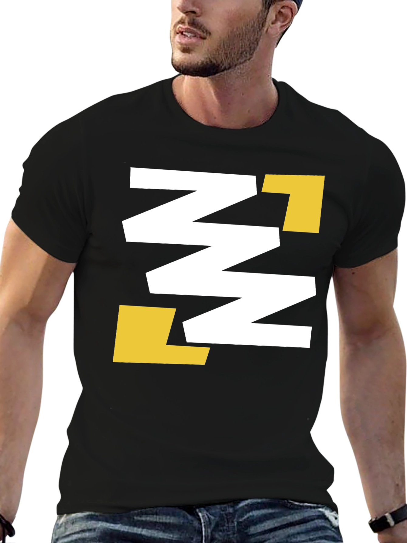 Abstract Geometric Tee - Black with White & Gold
