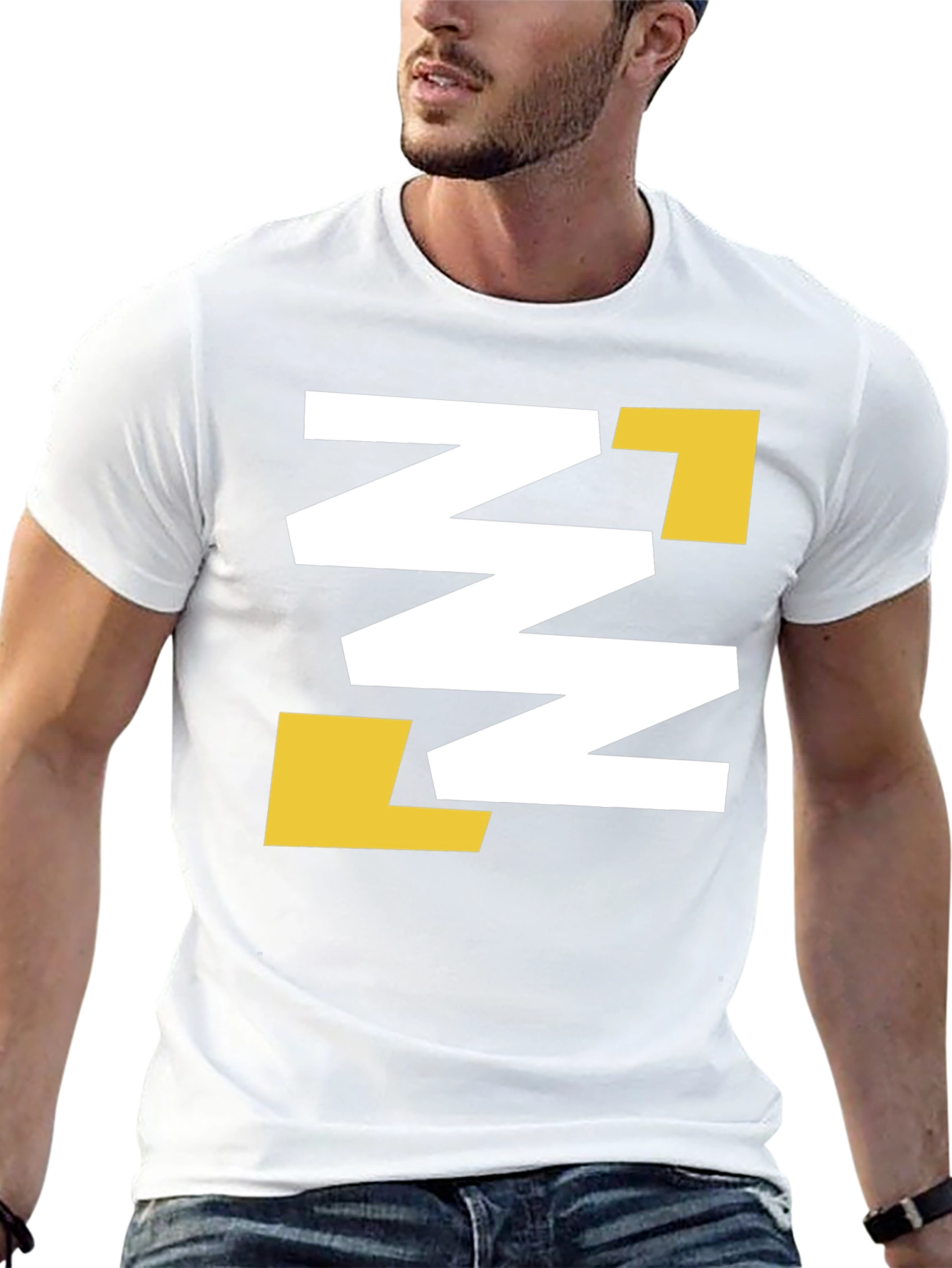Abstract Geometric Tee - Black with White & Gold