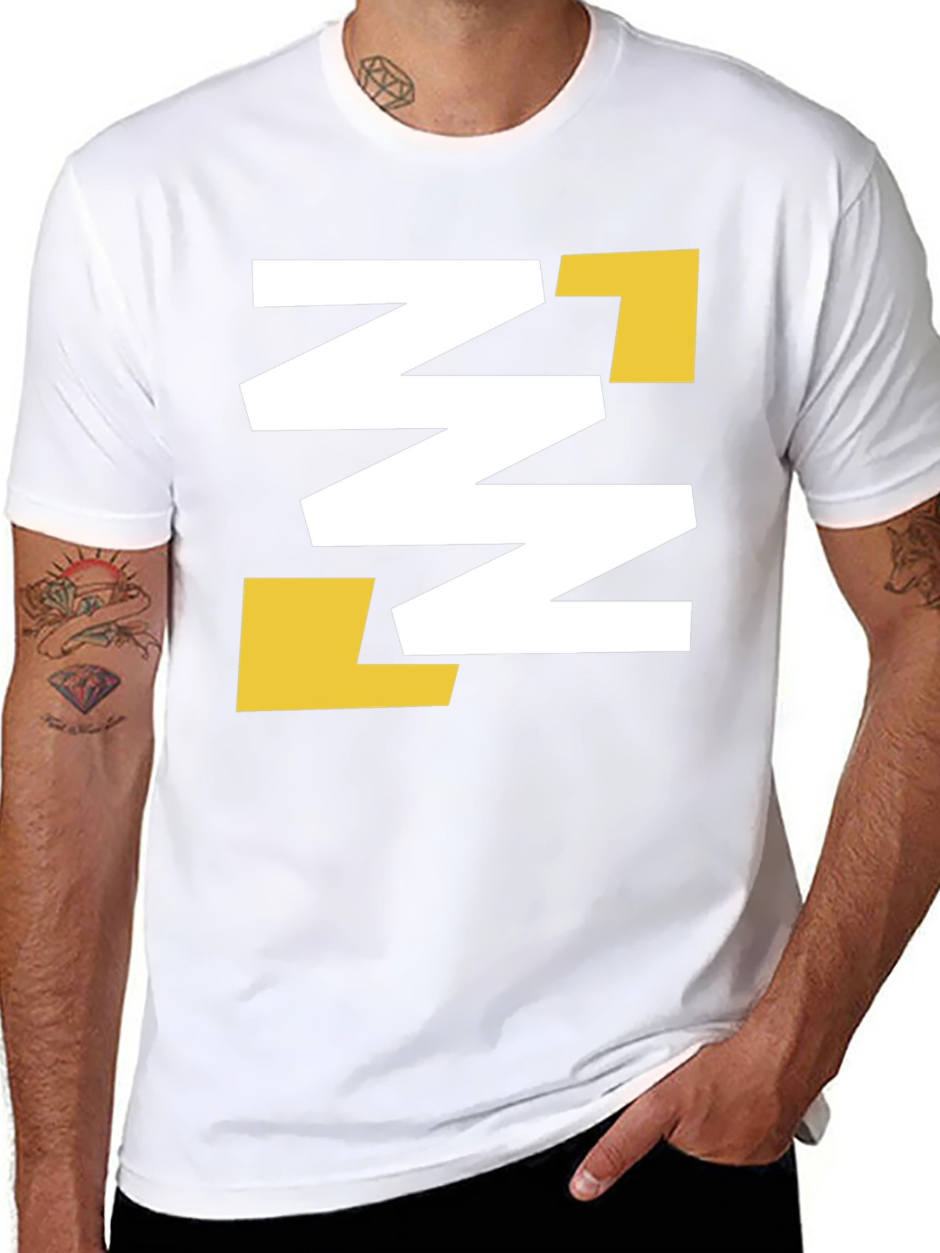 Abstract Geometric Tee - Black with White & Gold