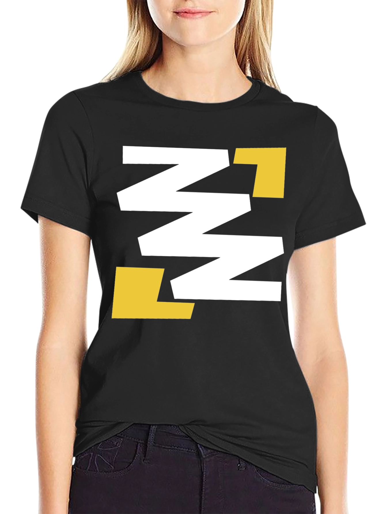 Abstract Geometric Tee - Black with White & Gold