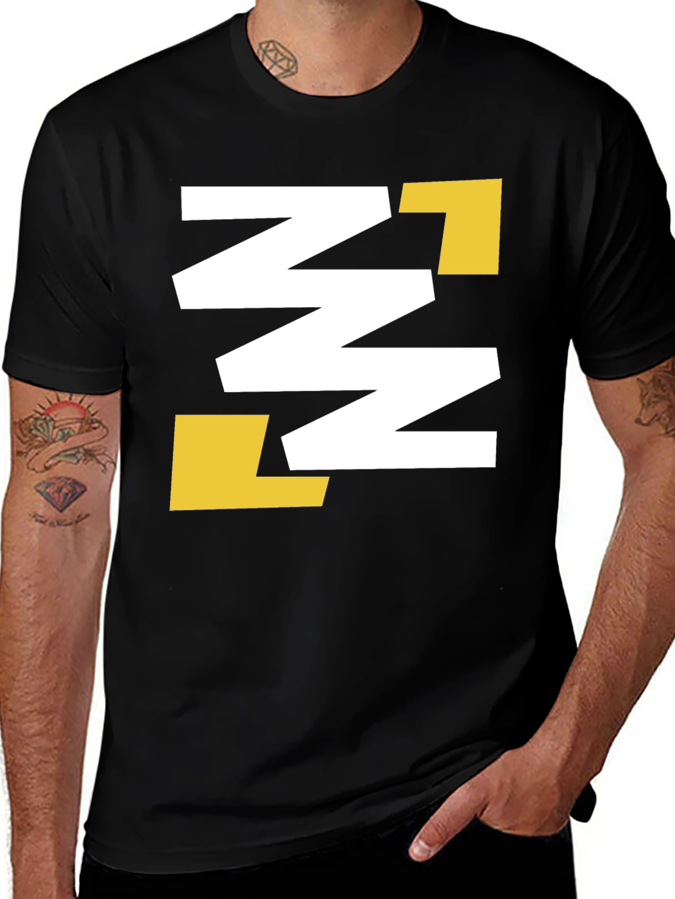 Abstract Geometric Tee - Black with White & Gold