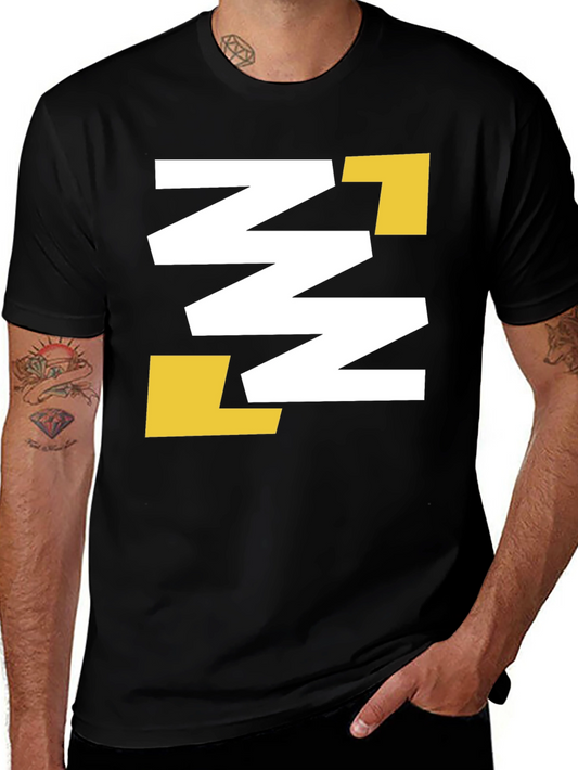 Abstract Geometric Tee - Black with White & Gold