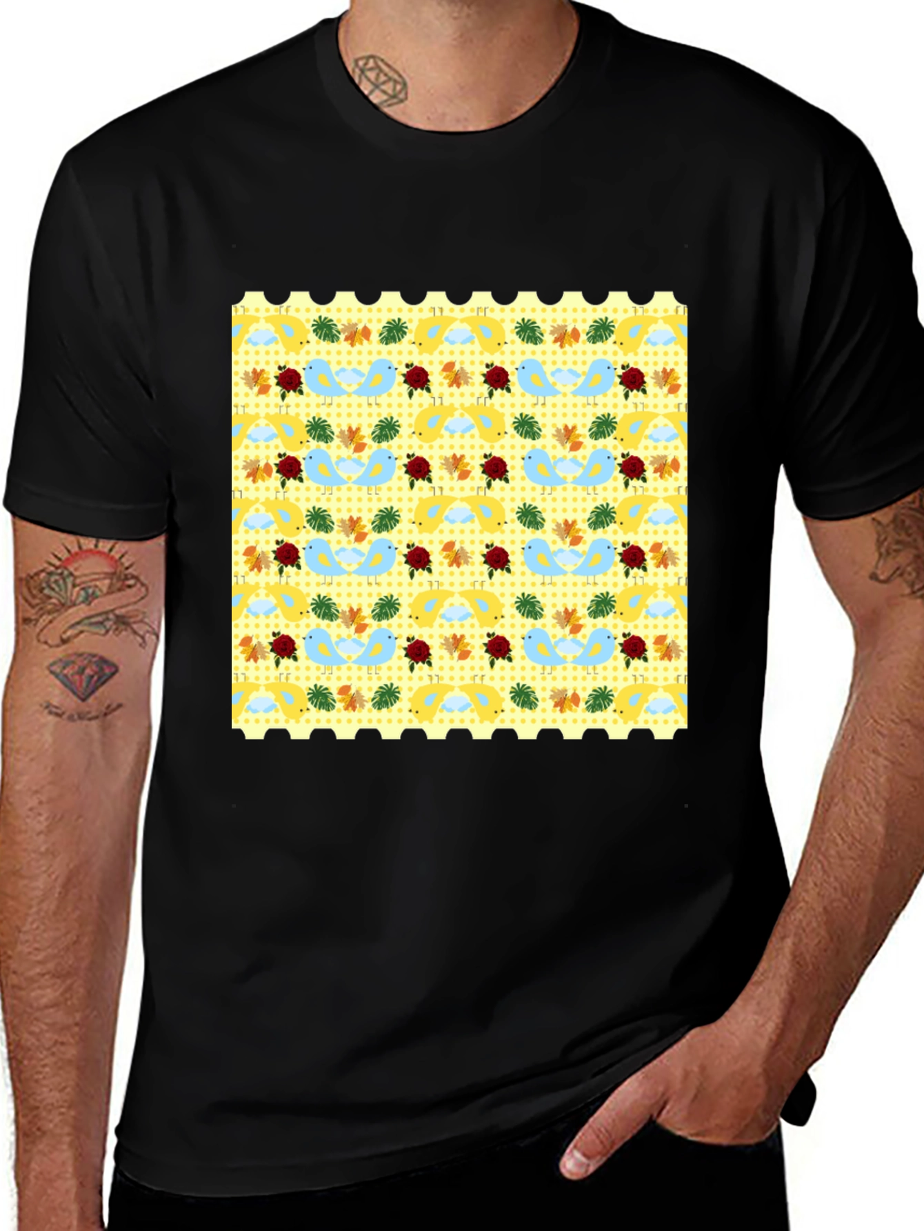 Novelty Patterned Black Tee
