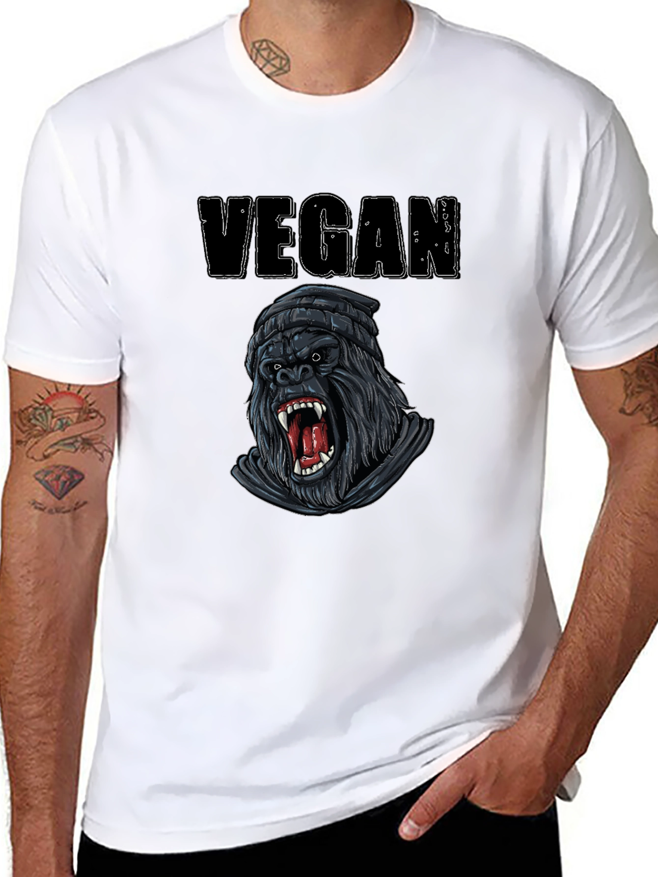 Vegan Gorilla Graphic Tee - Black Cotton T-Shirt