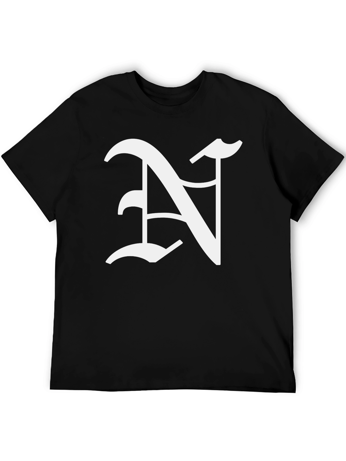 Black T-Shirt with White Letter N Graphic