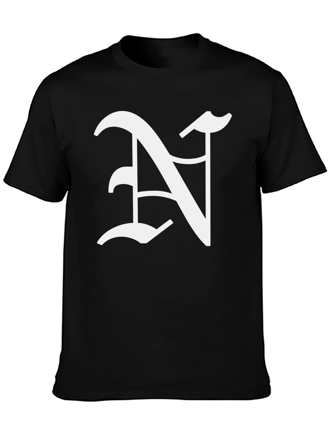 Black T-Shirt with White Letter N Graphic