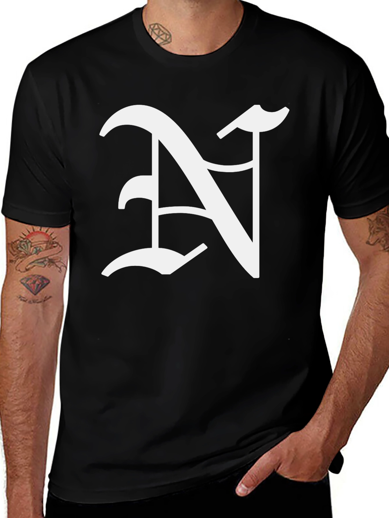 Black T-Shirt with White Letter N Graphic