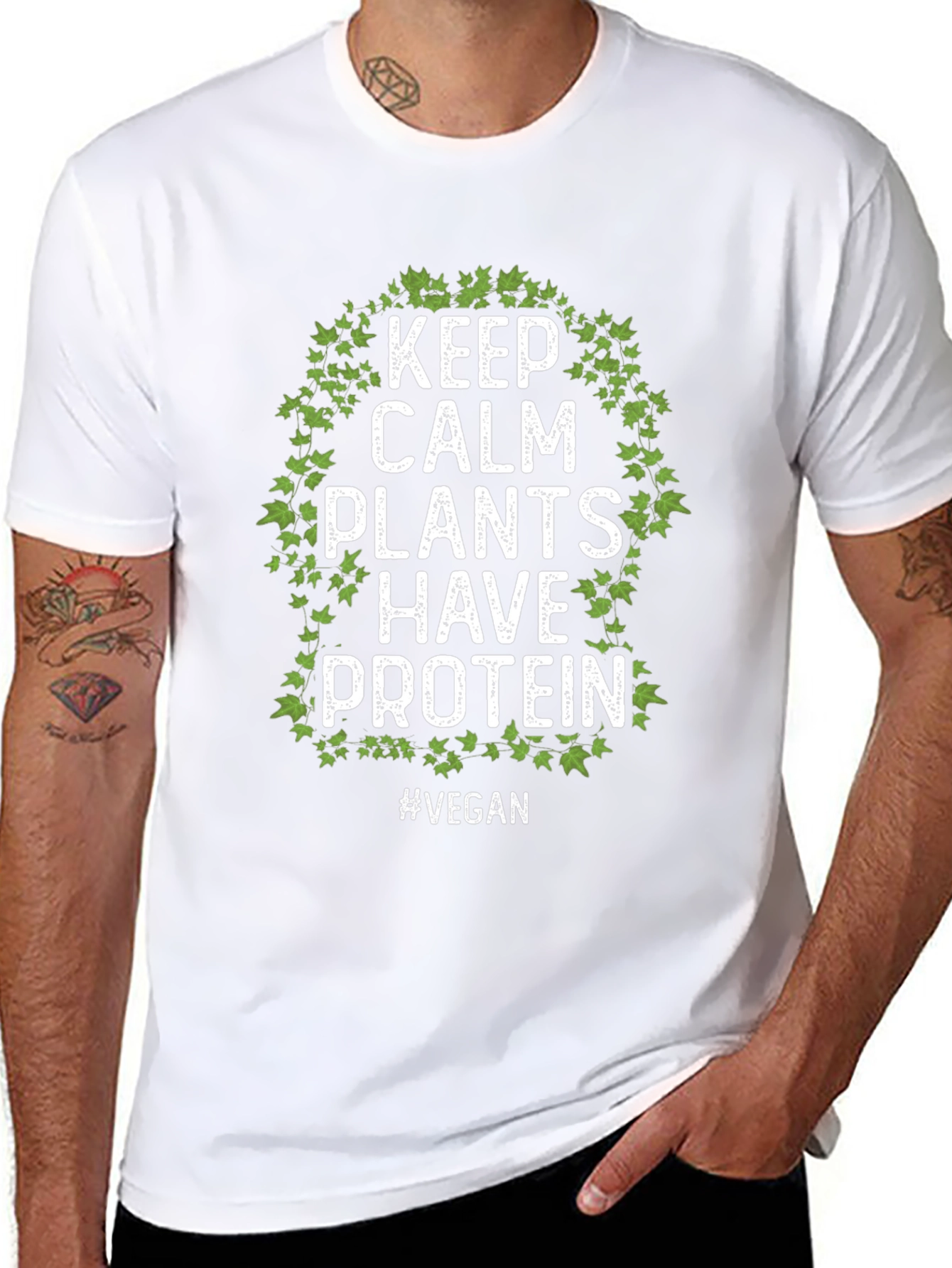 Keep Calm Plants Have Protein Vegan T-Shirt
