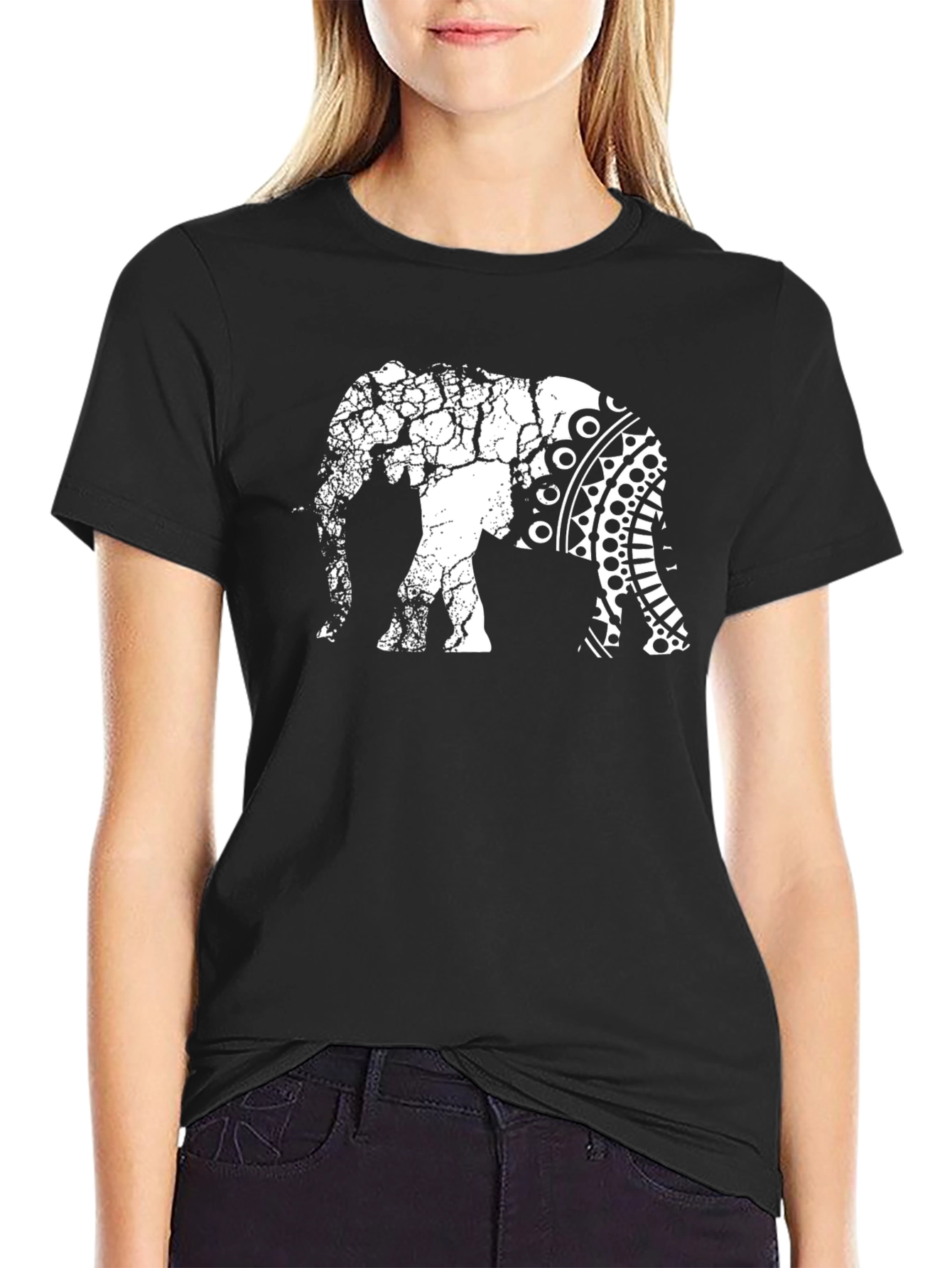 Elephant Graphic Tee - Unique Crackle Design