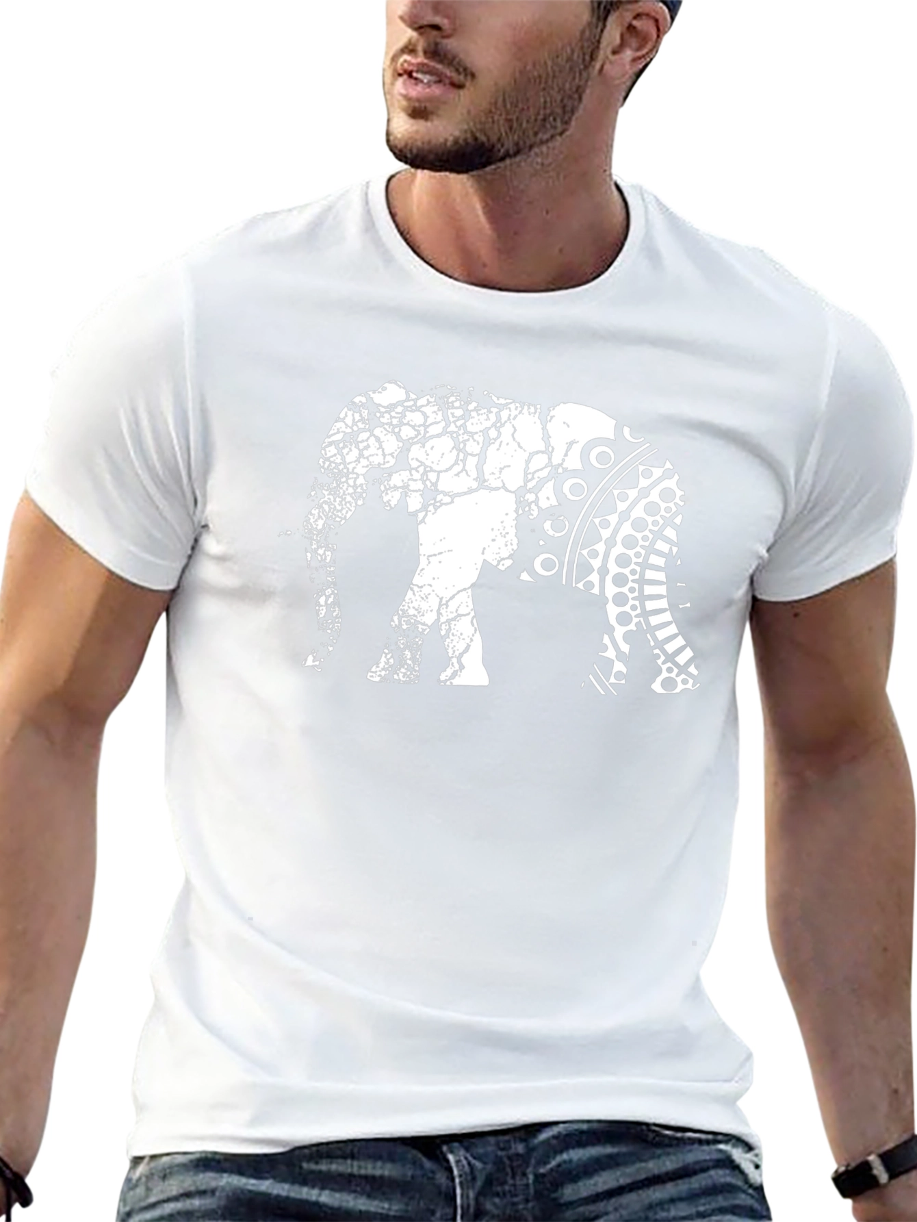 Elephant Graphic Tee - Unique Crackle Design