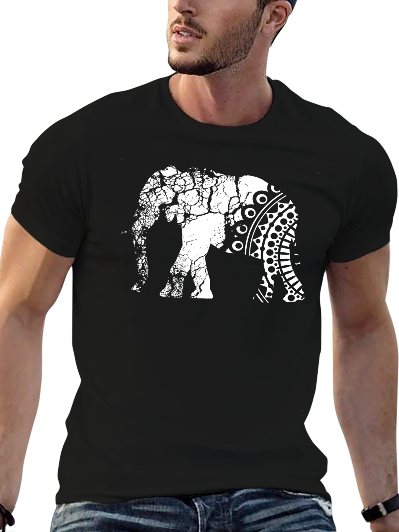 Elephant Graphic Tee - Unique Crackle Design