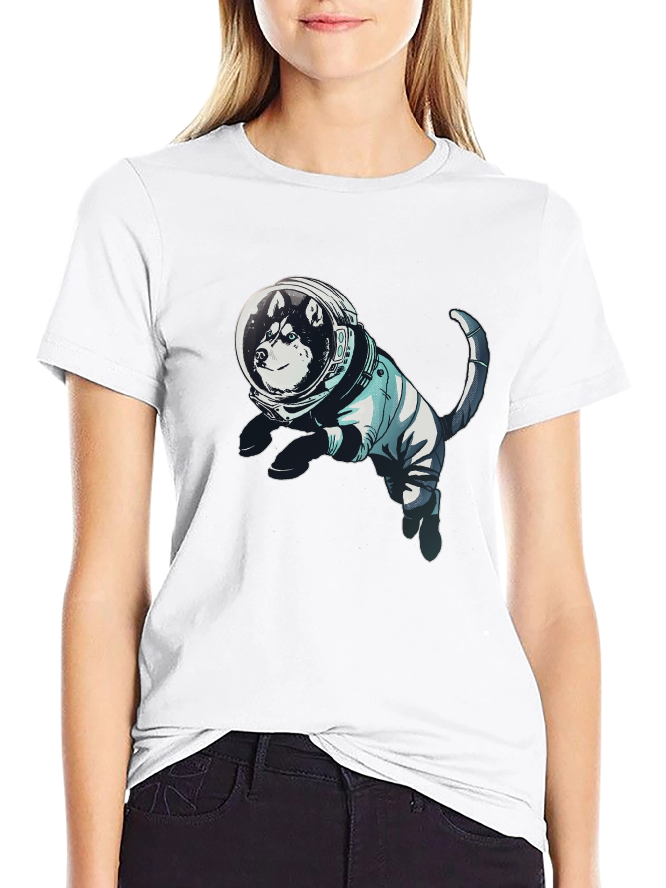 Husky Astronaut Graphic Tee - Unisex Black T-Shirt