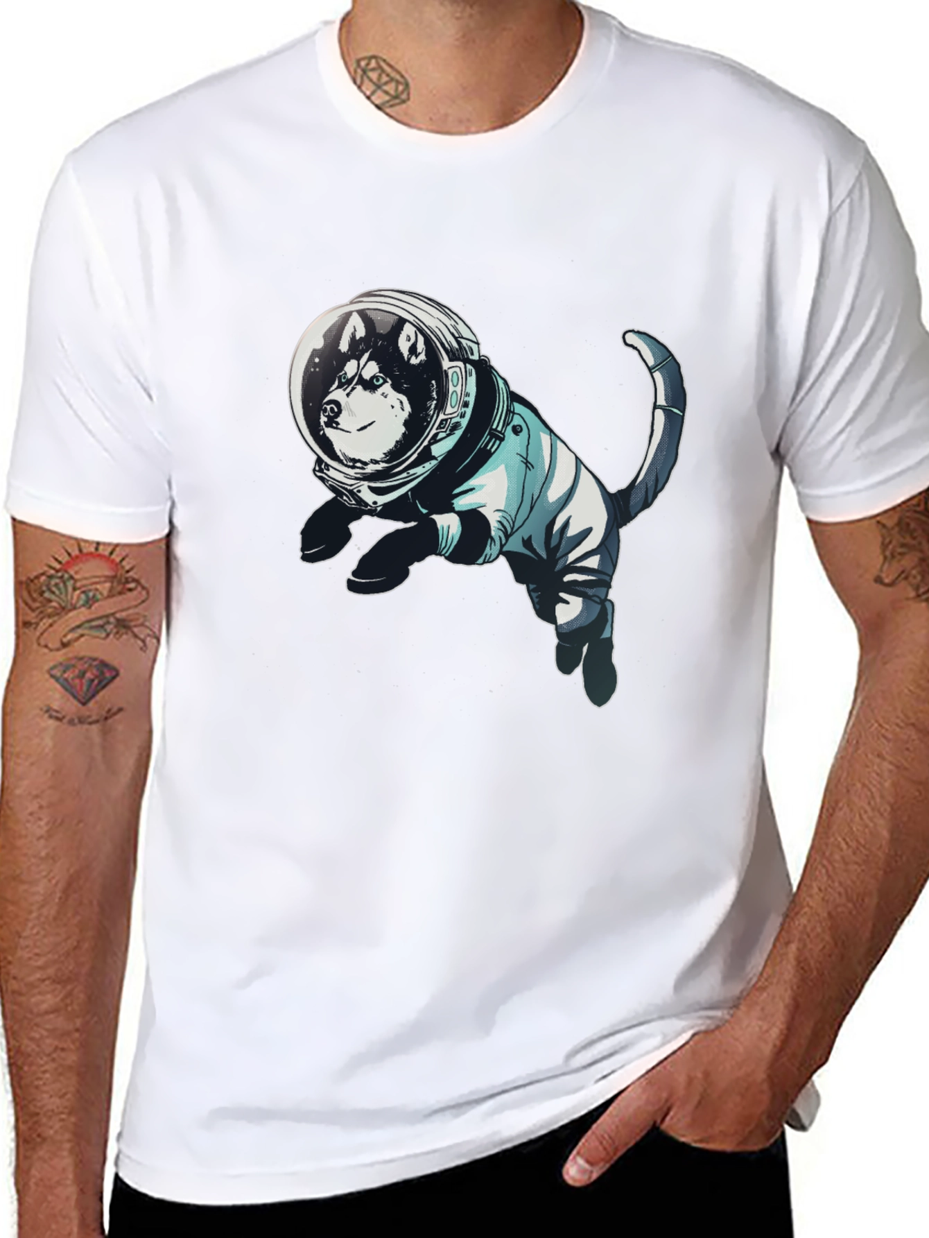 Husky Astronaut Graphic Tee - Unisex Black T-Shirt