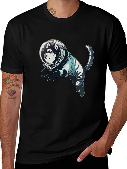 Husky Astronaut Graphic Tee - Unisex Black T-Shirt