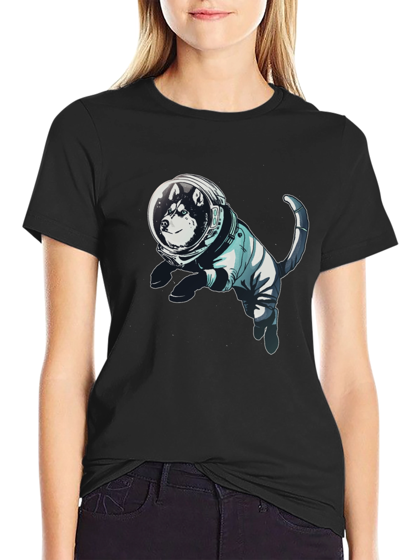Husky Astronaut Graphic Tee - Unisex Black T-Shirt