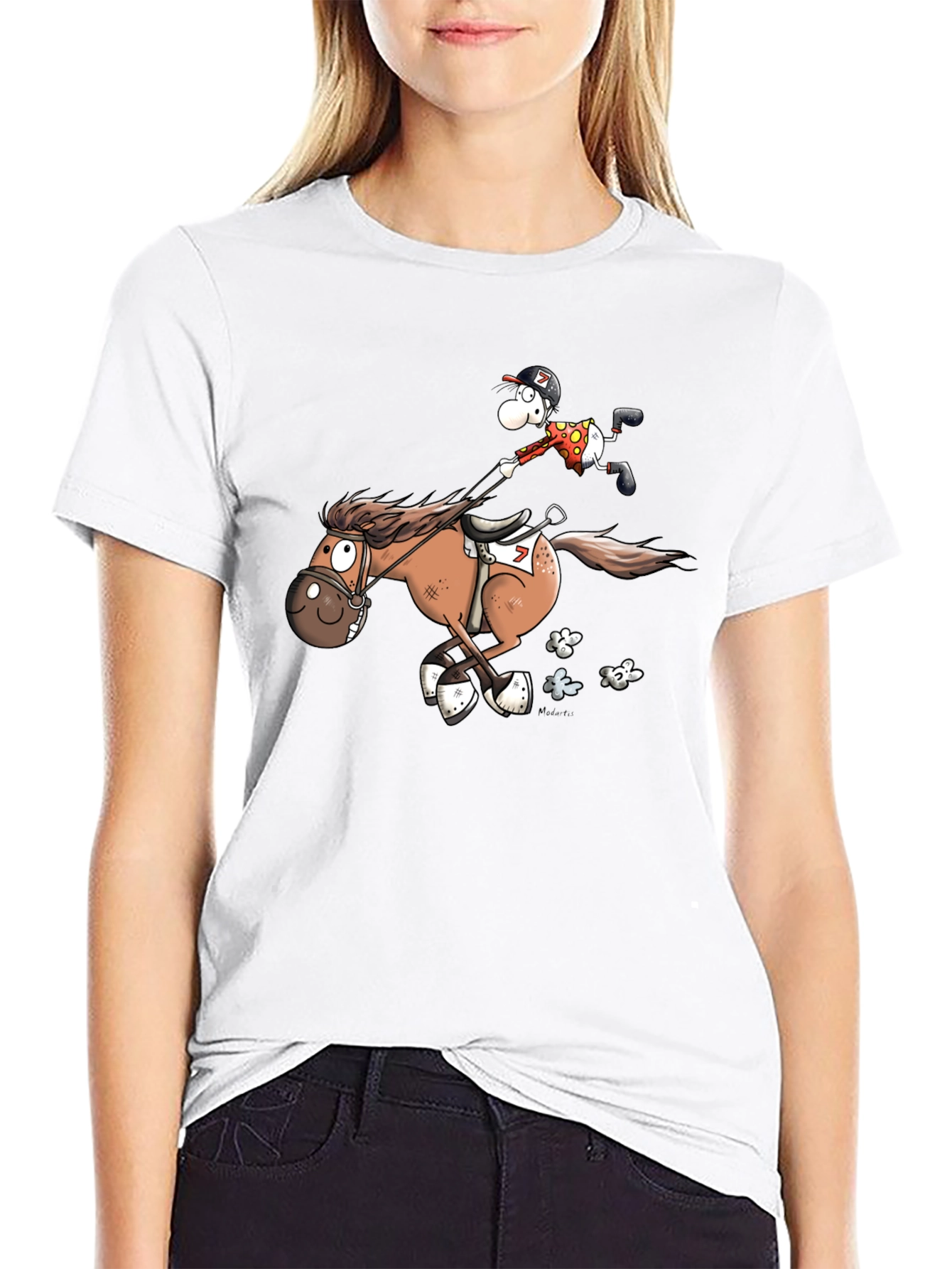Cartoon Horse Riding Black T-Shirt