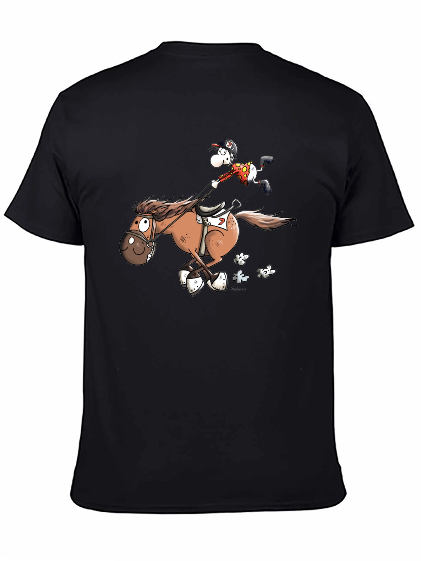 Cartoon Horse Riding Black T-Shirt