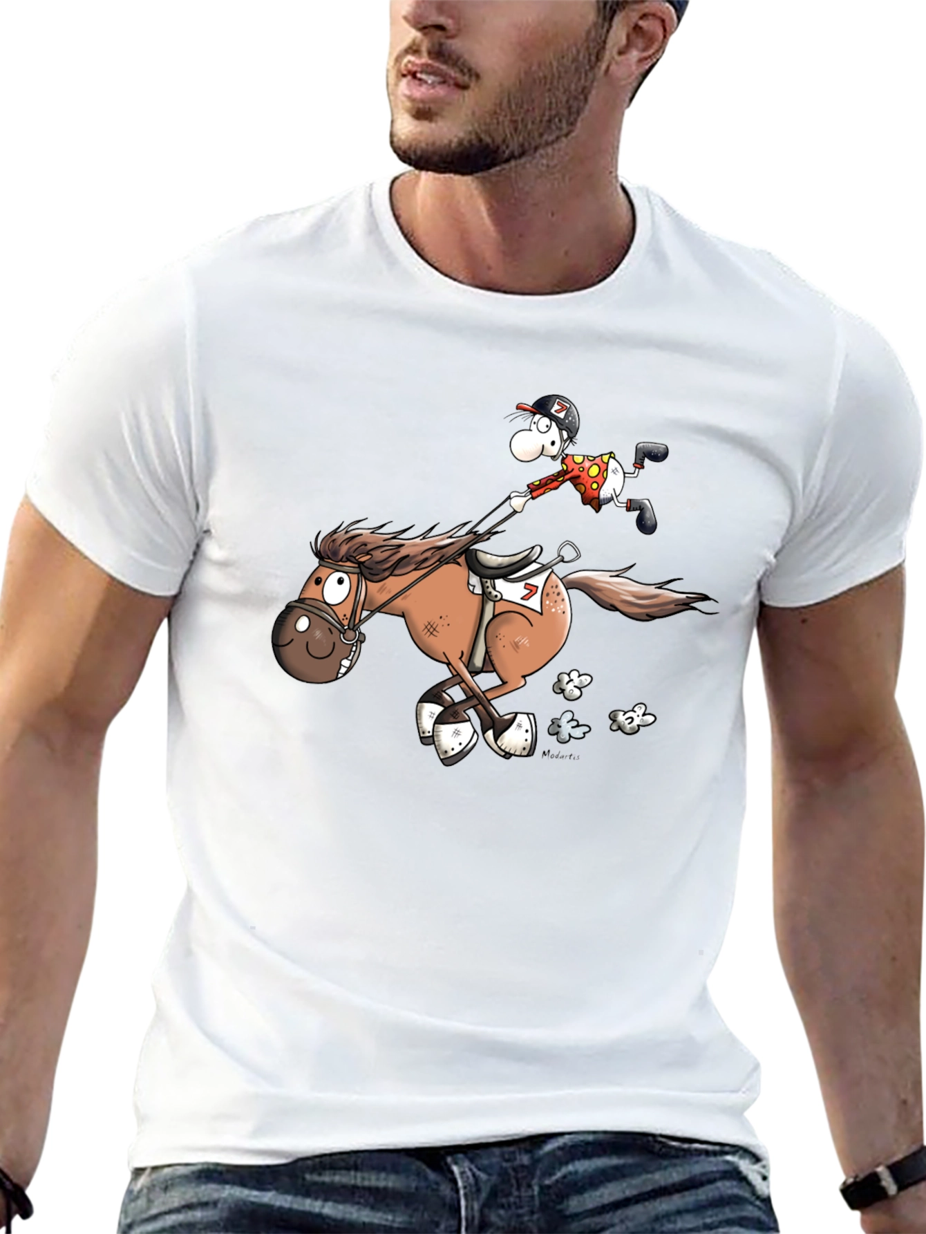 Cartoon Horse Riding Black T-Shirt