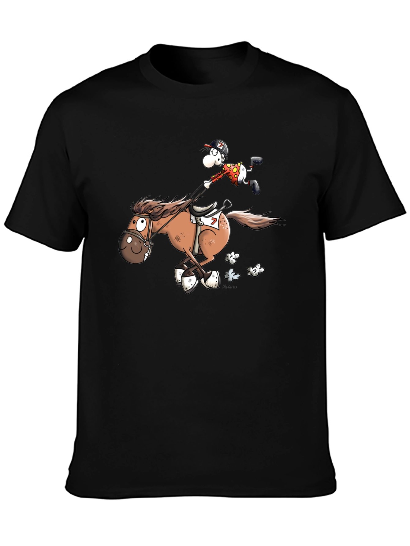 Cartoon Horse Riding Black T-Shirt
