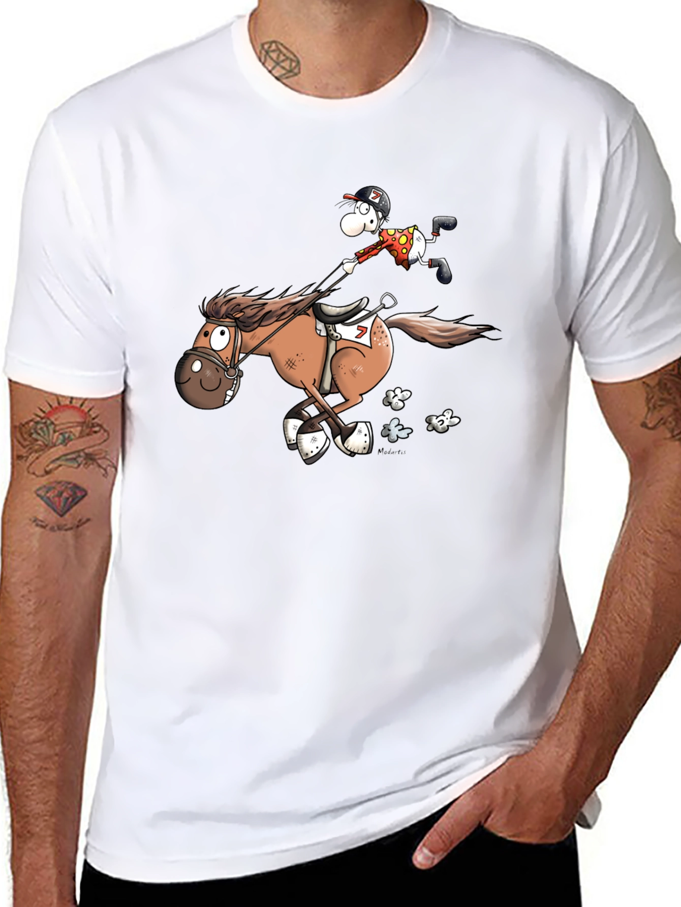 Cartoon Horse Riding Black T-Shirt