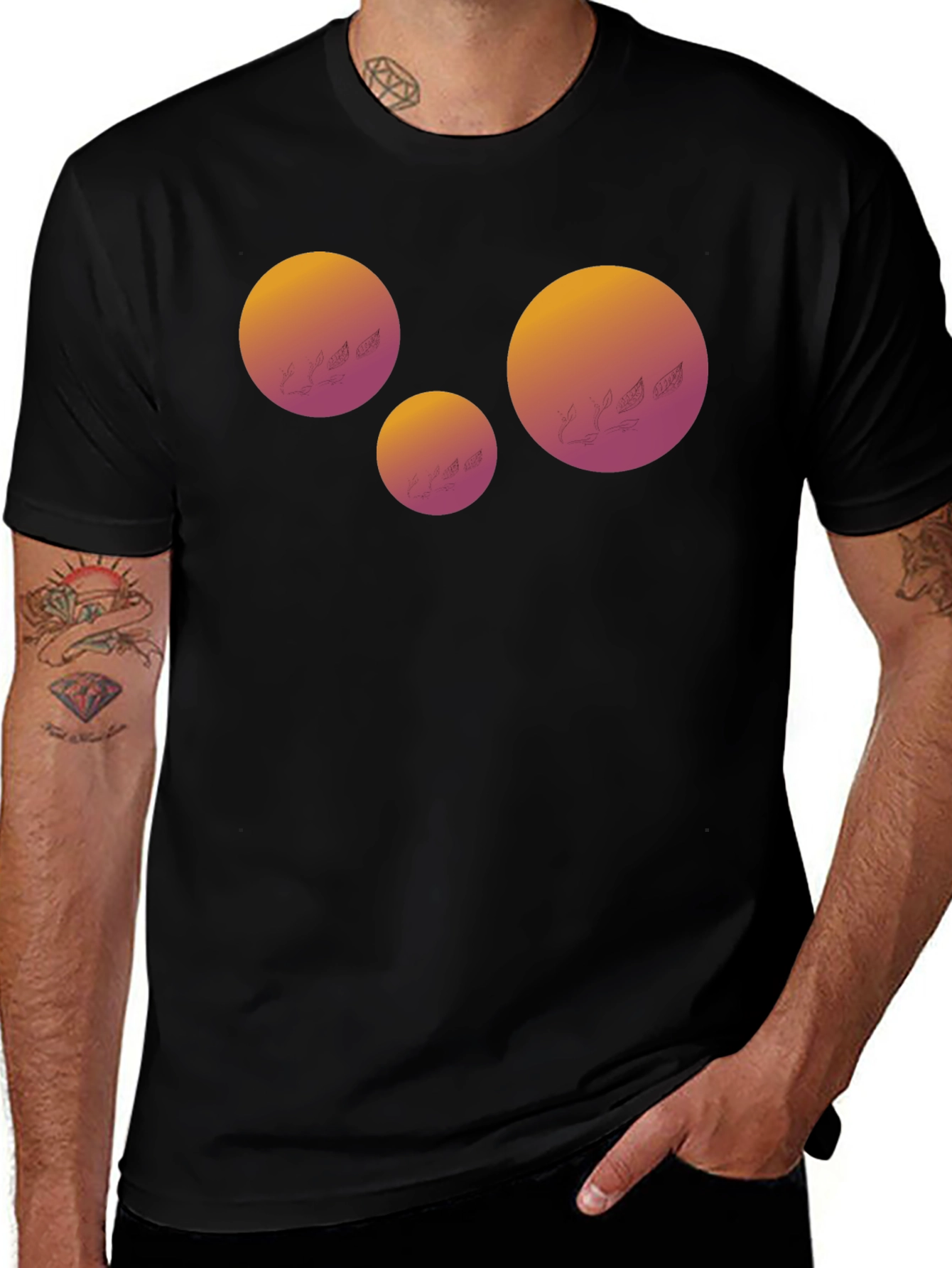Geometric Sunset Graphic Tee - Black Cotton Blend