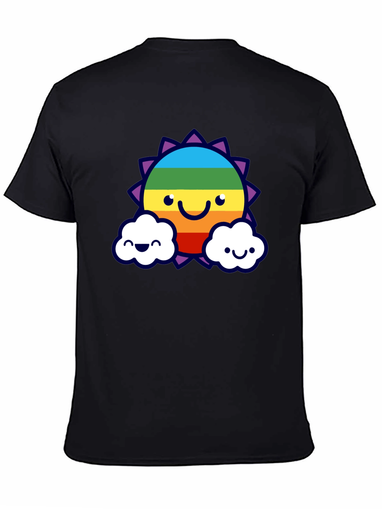 Rainbow Sun & Cloud Graphic T-Shirt - Black