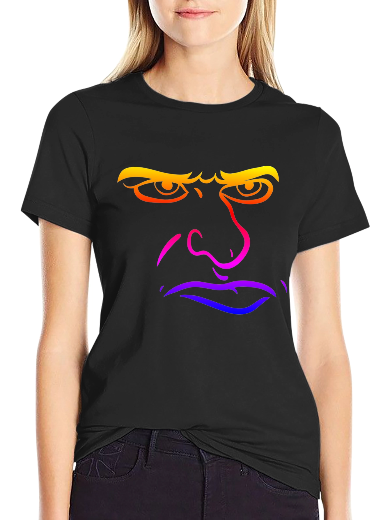 Grumpy Rainbow Face Graphic Tee - Black