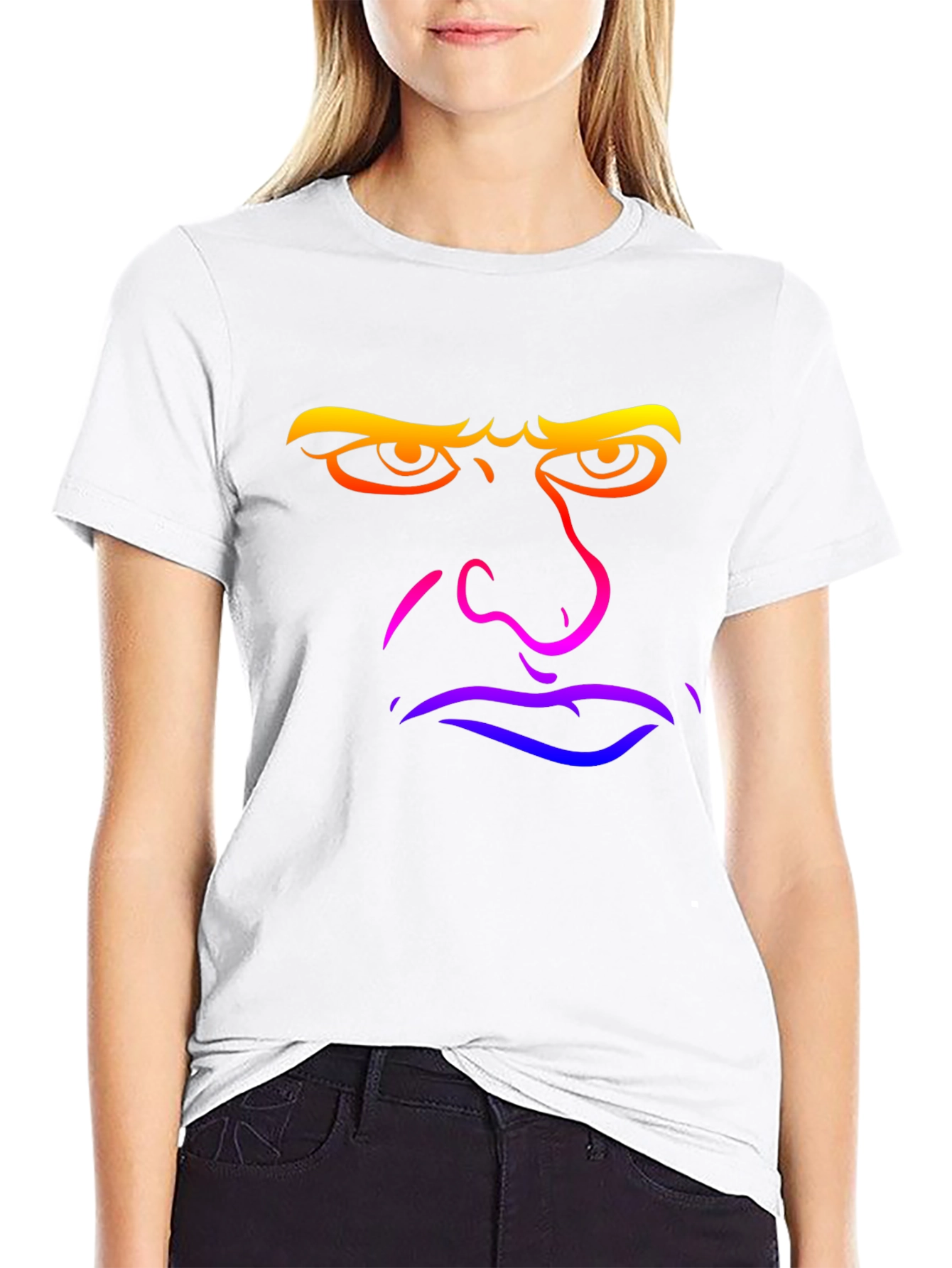 Grumpy Rainbow Face Graphic Tee - Black