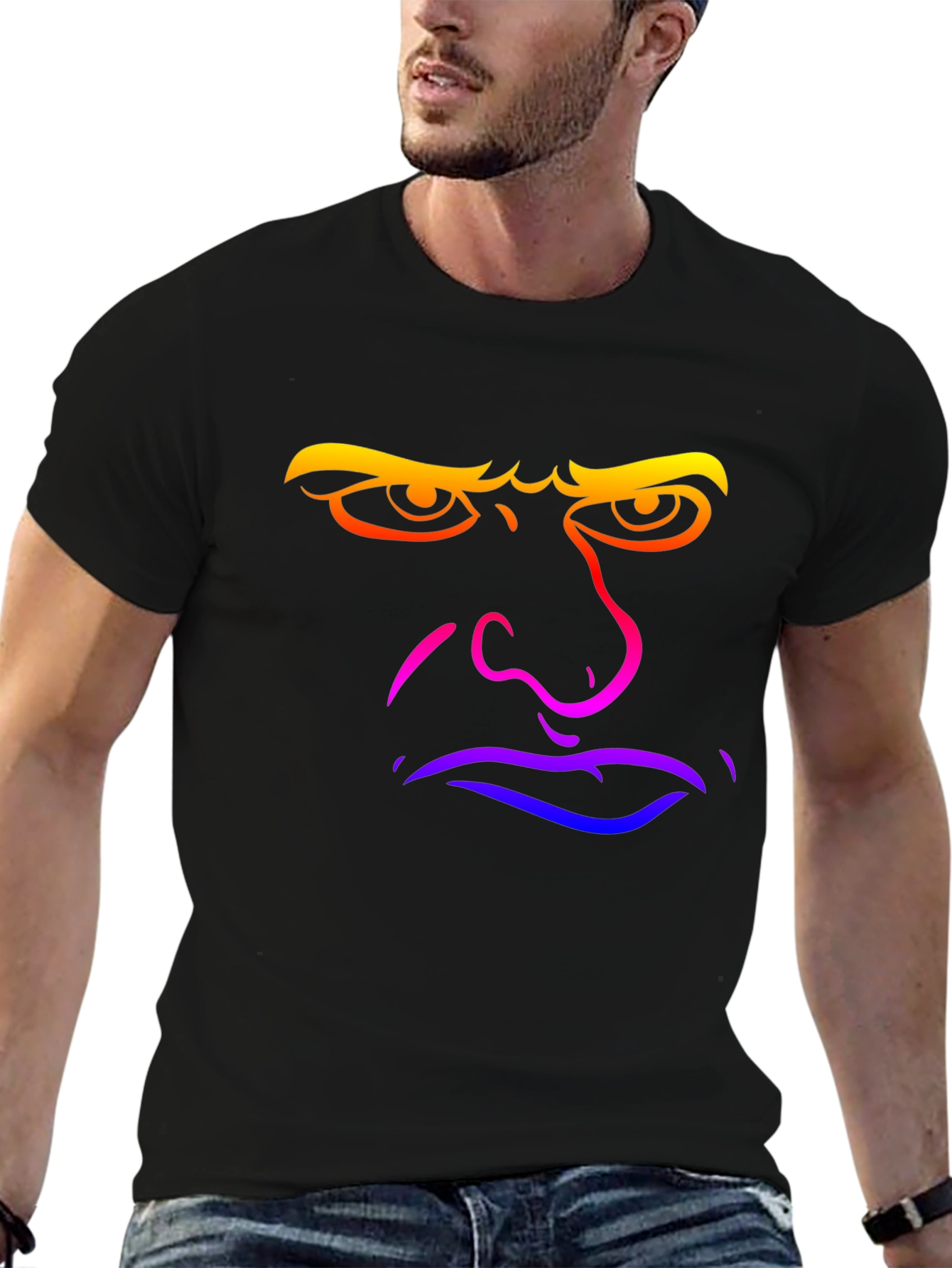 Grumpy Rainbow Face Graphic Tee - Black