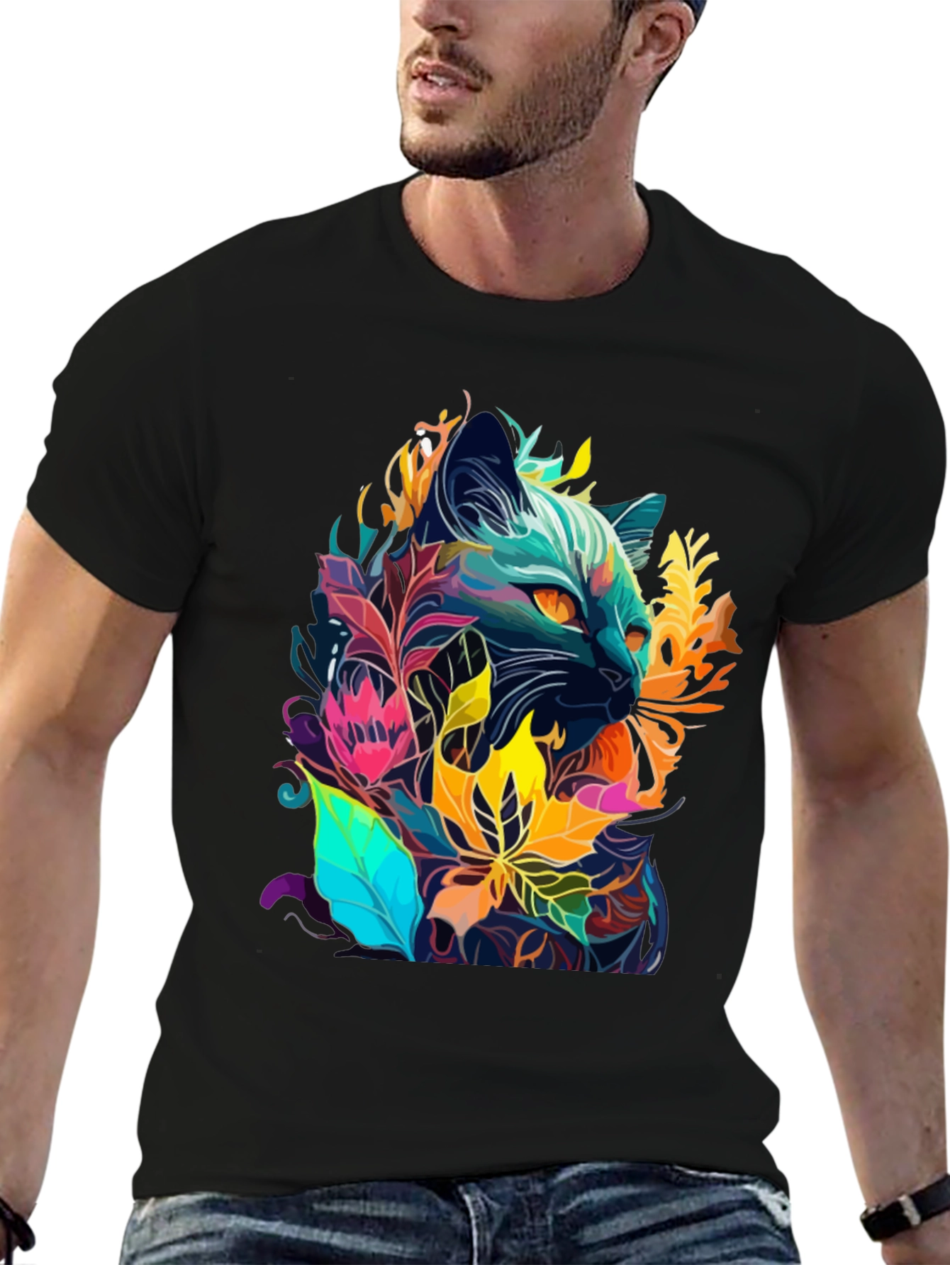 Floral Cat T-Shirt - Unique Artistic Design