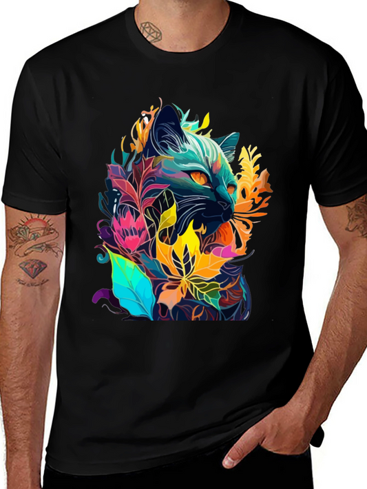 Floral Cat T-Shirt - Unique Artistic Design