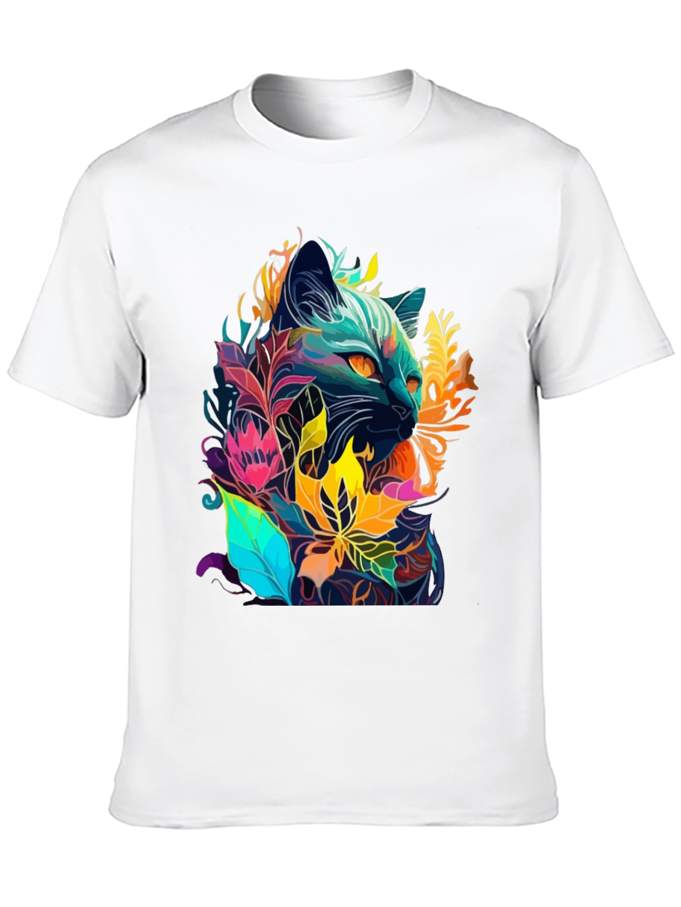Floral Cat T-Shirt - Unique Artistic Design