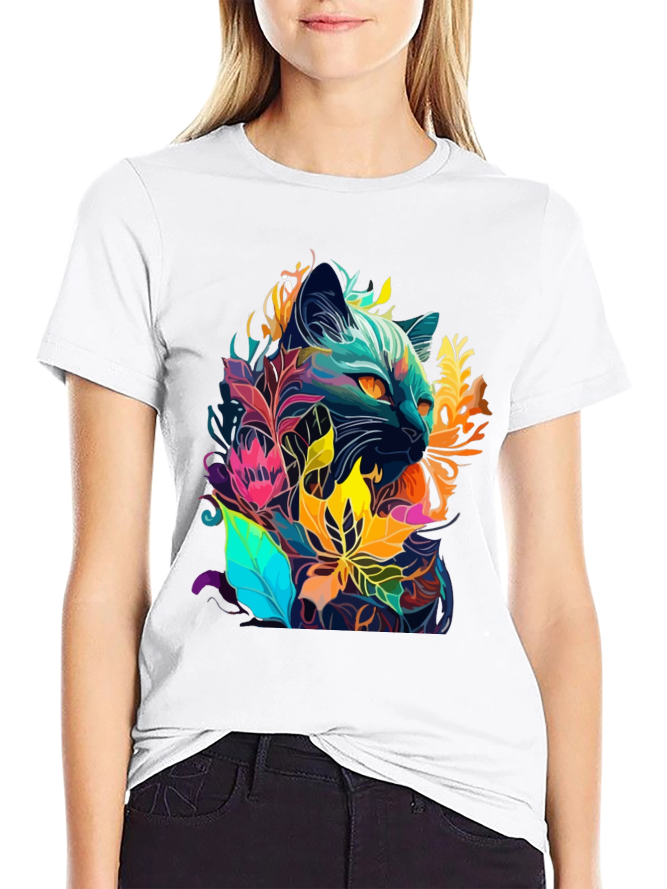 Floral Cat T-Shirt - Unique Artistic Design