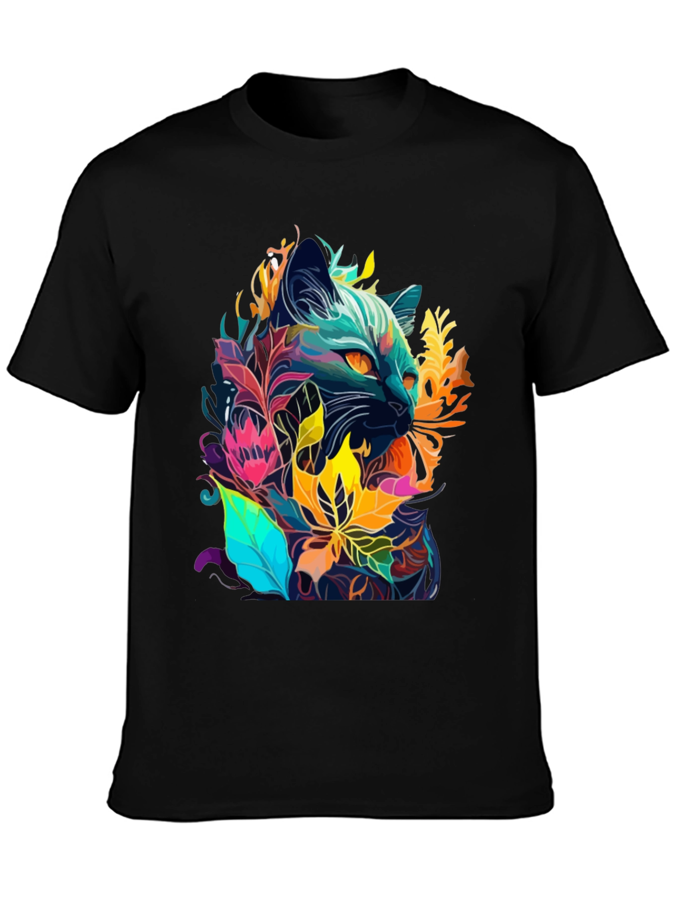 Floral Cat T-Shirt - Unique Artistic Design