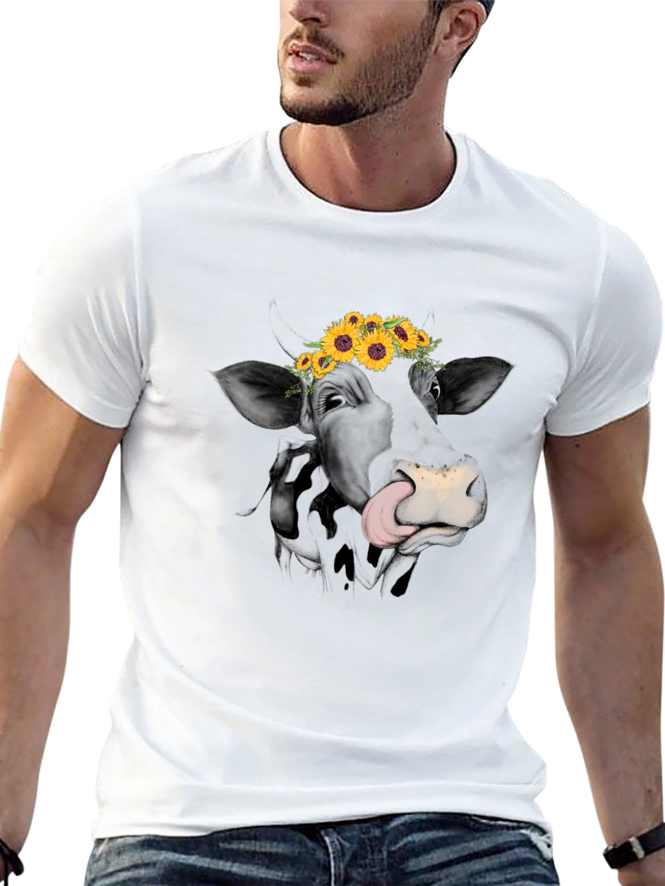 Cow Sunflower Graphic Tee - Unique Animal Lovers Shirt