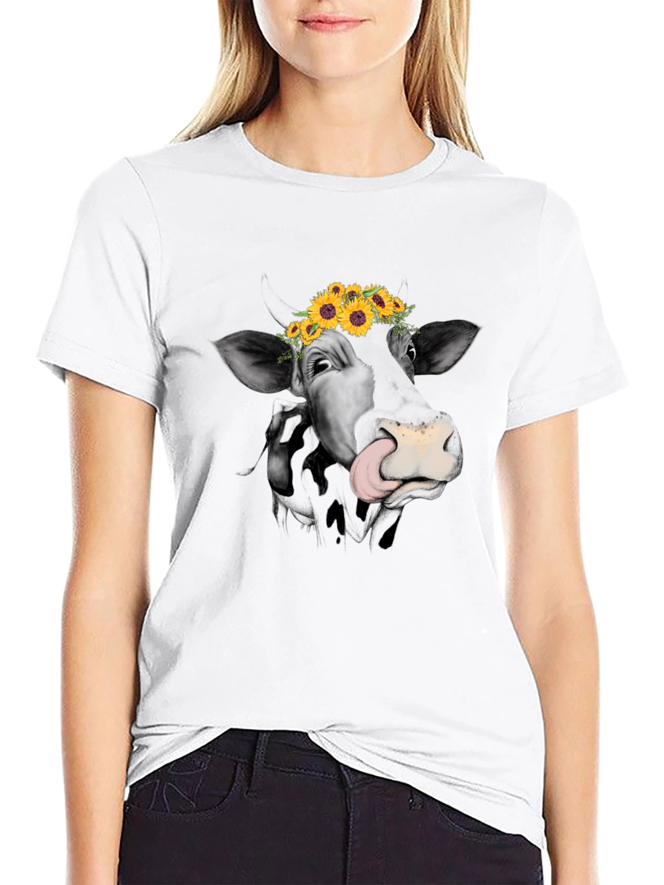 Cow Sunflower Graphic Tee - Unique Animal Lovers Shirt
