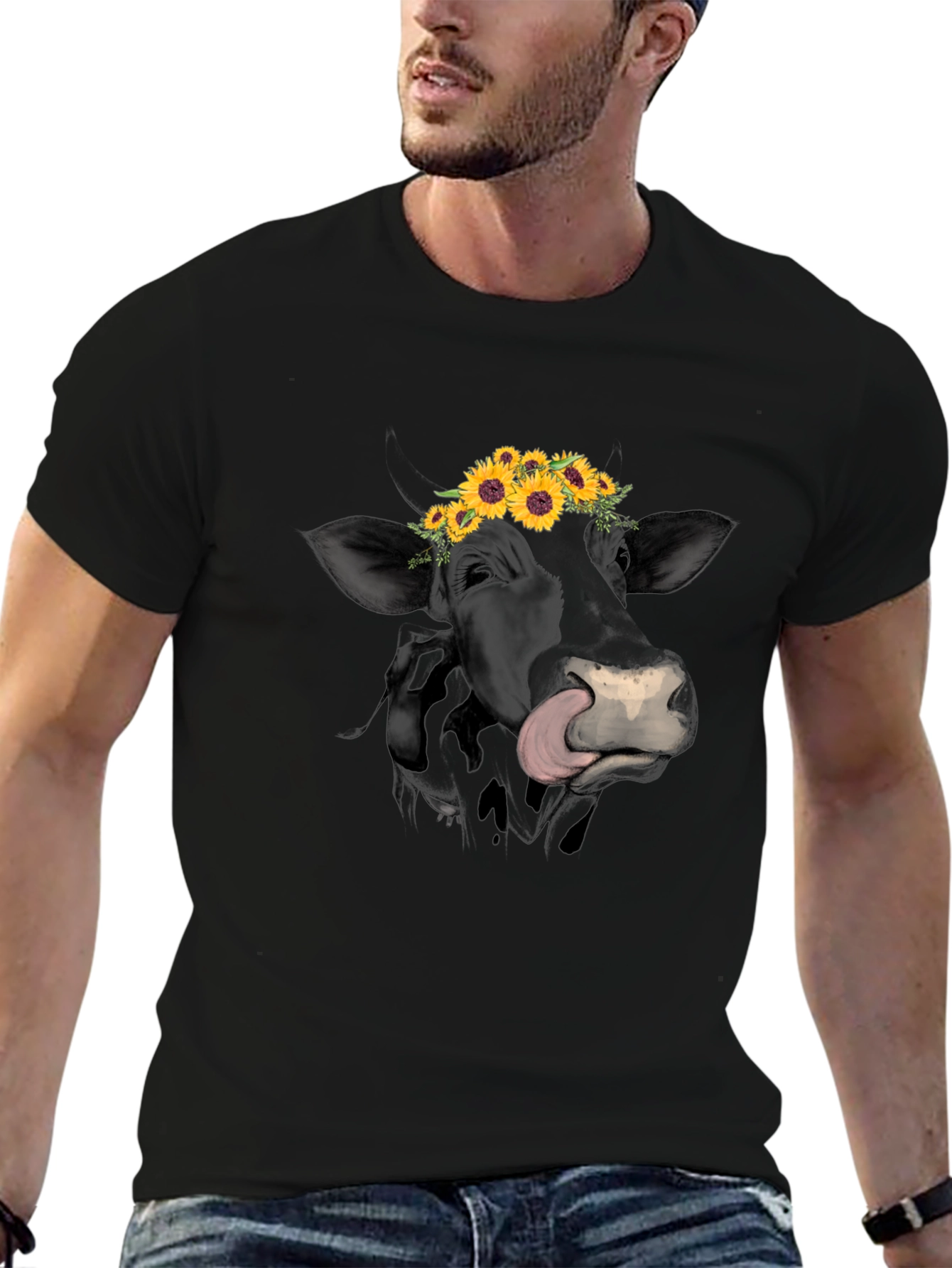 Cow Sunflower Graphic Tee - Unique Animal Lovers Shirt