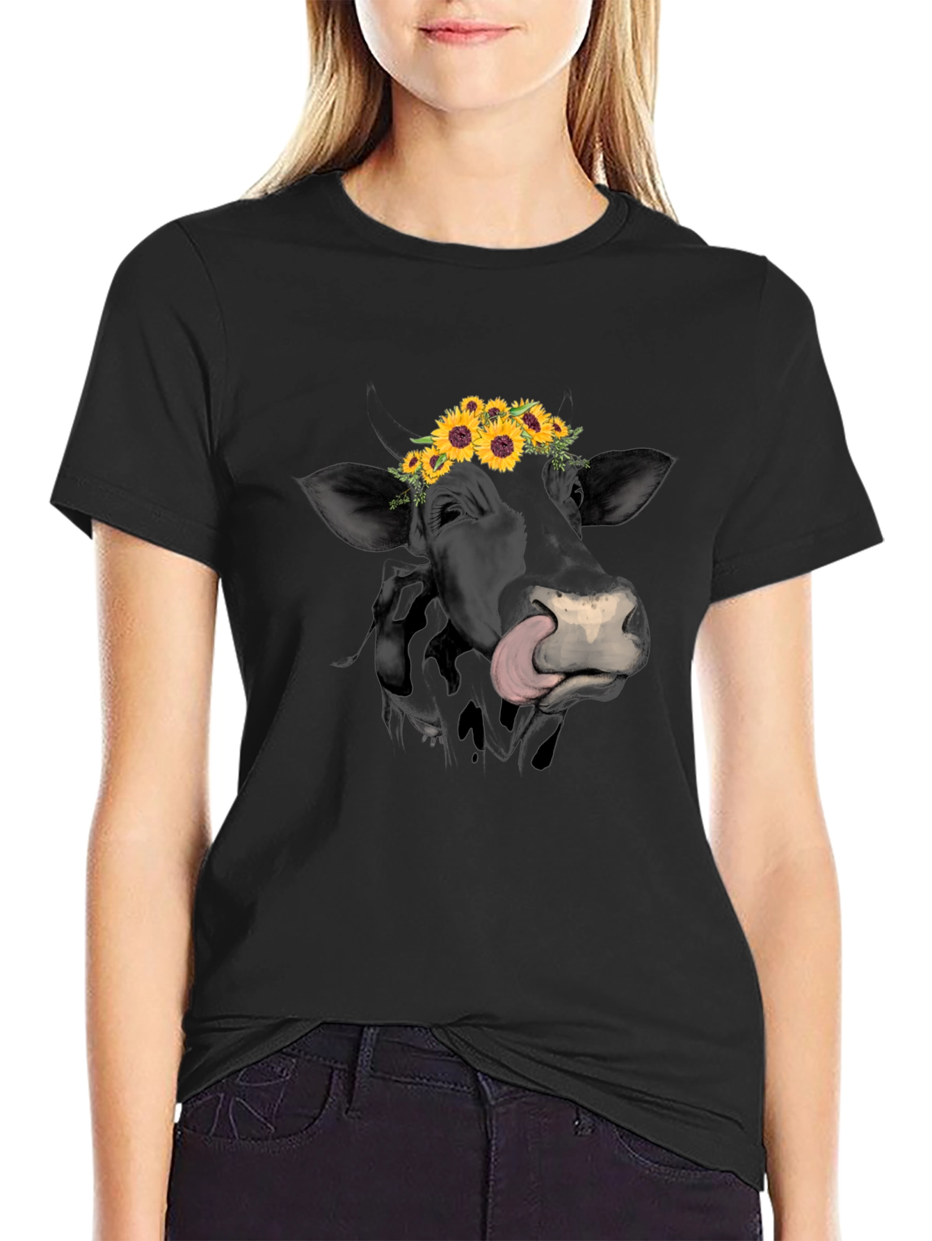 Cow Sunflower Graphic Tee - Unique Animal Lovers Shirt