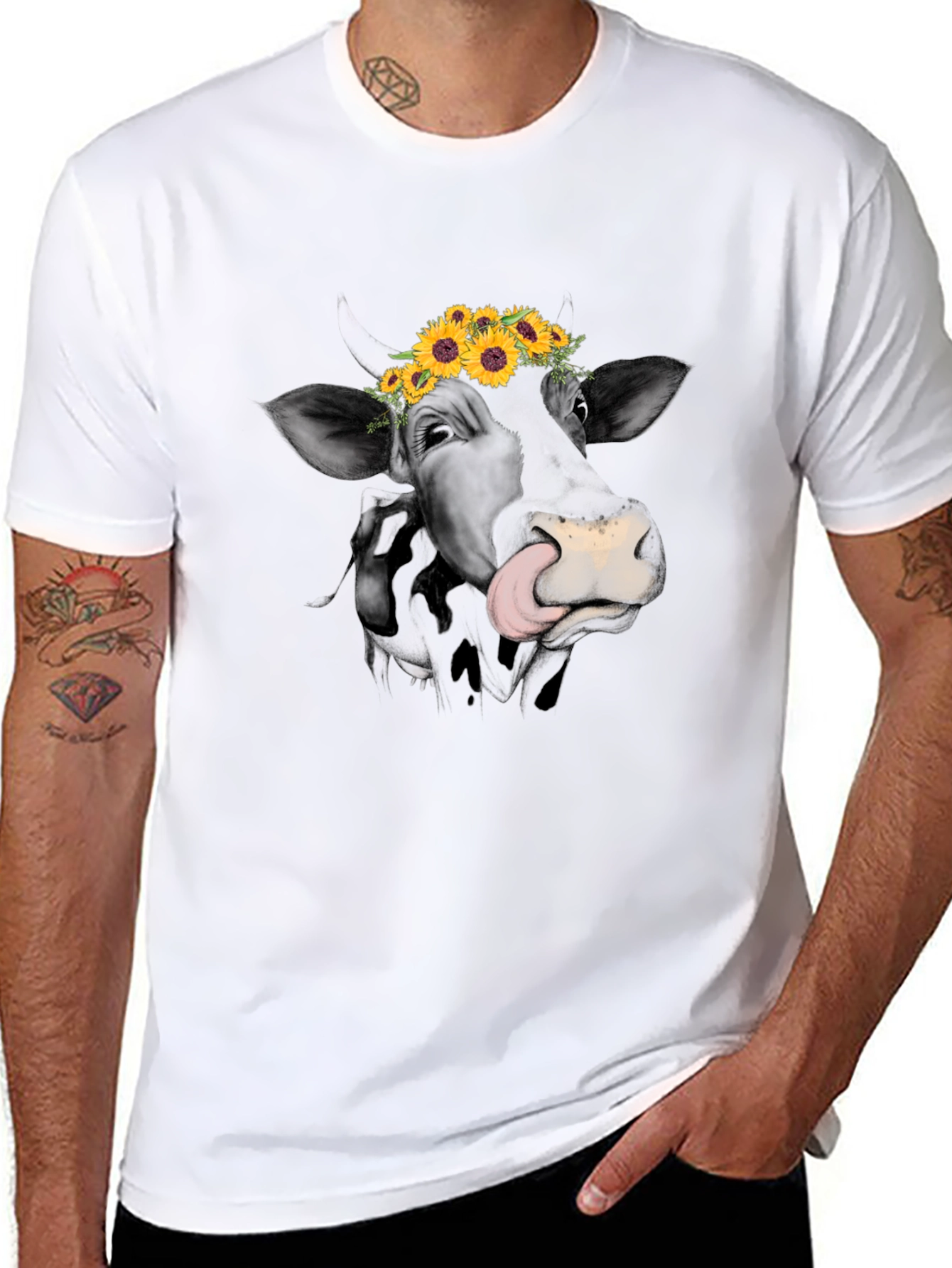 Cow Sunflower Graphic Tee - Unique Animal Lovers Shirt