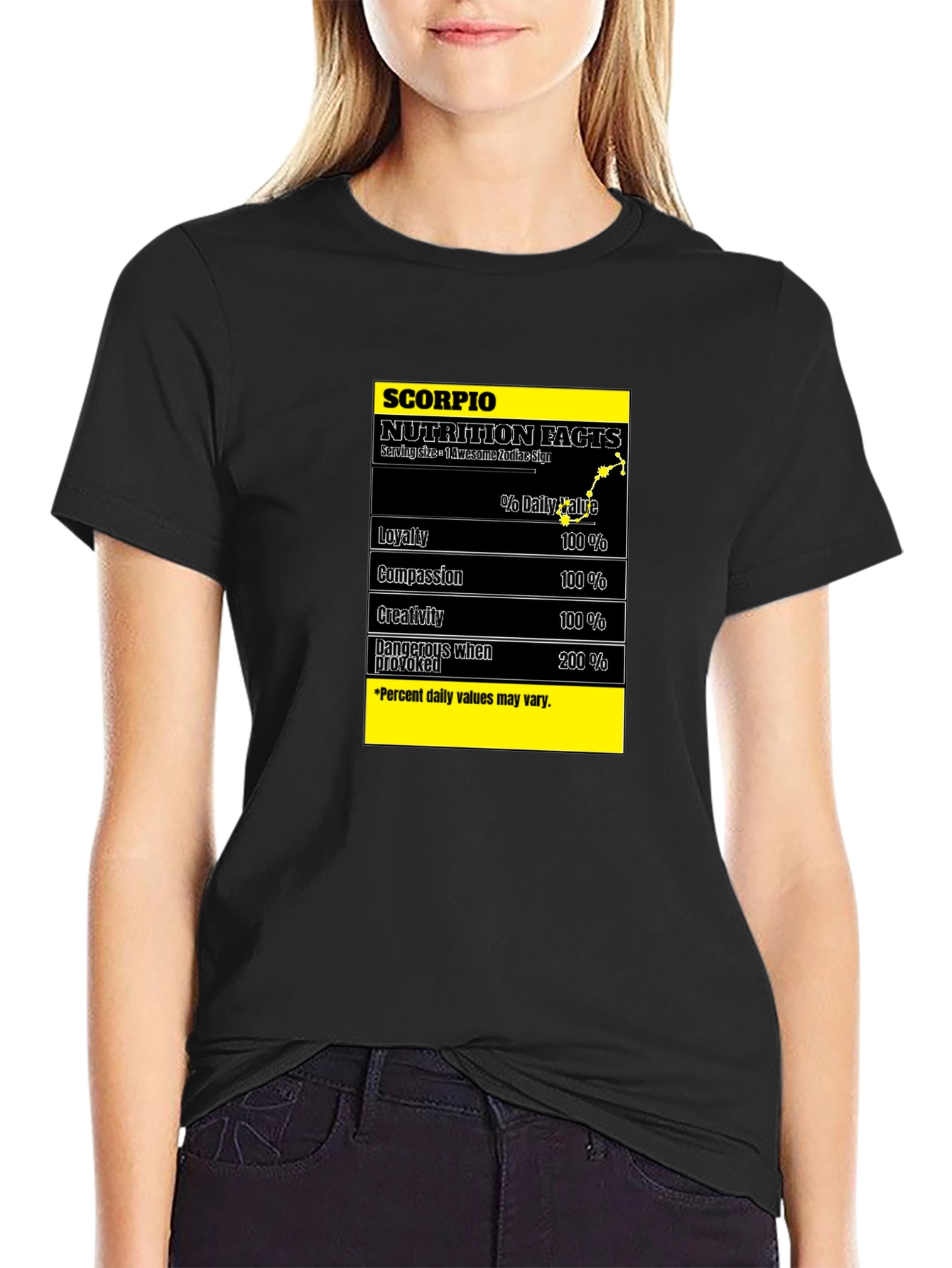 Scorpio Zodiac Nutrition Facts Black T-Shirt