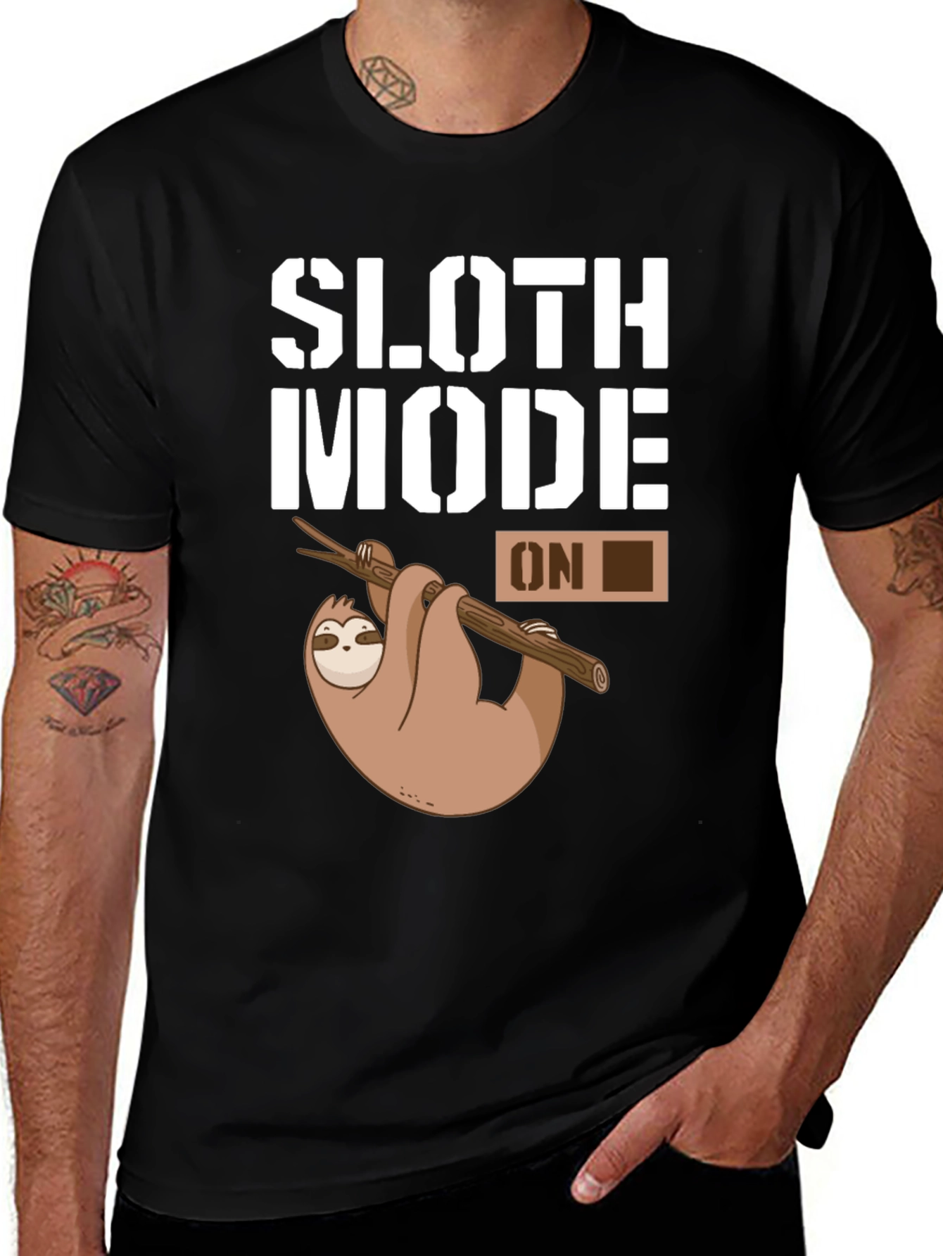 Sloth Mode On Graphic T-Shirt - Black Casual Tee