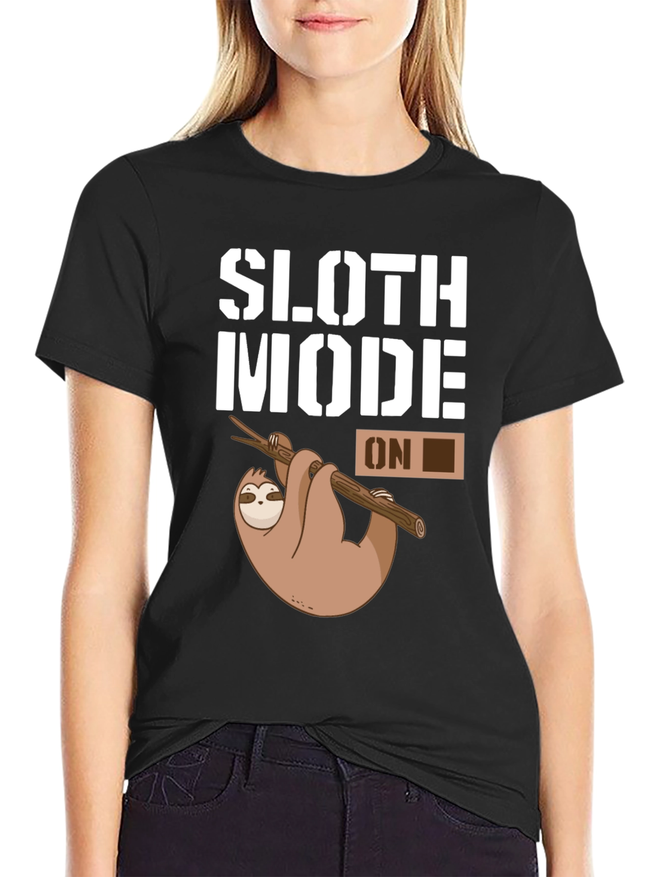 Sloth Mode On Graphic T-Shirt - Black Casual Tee