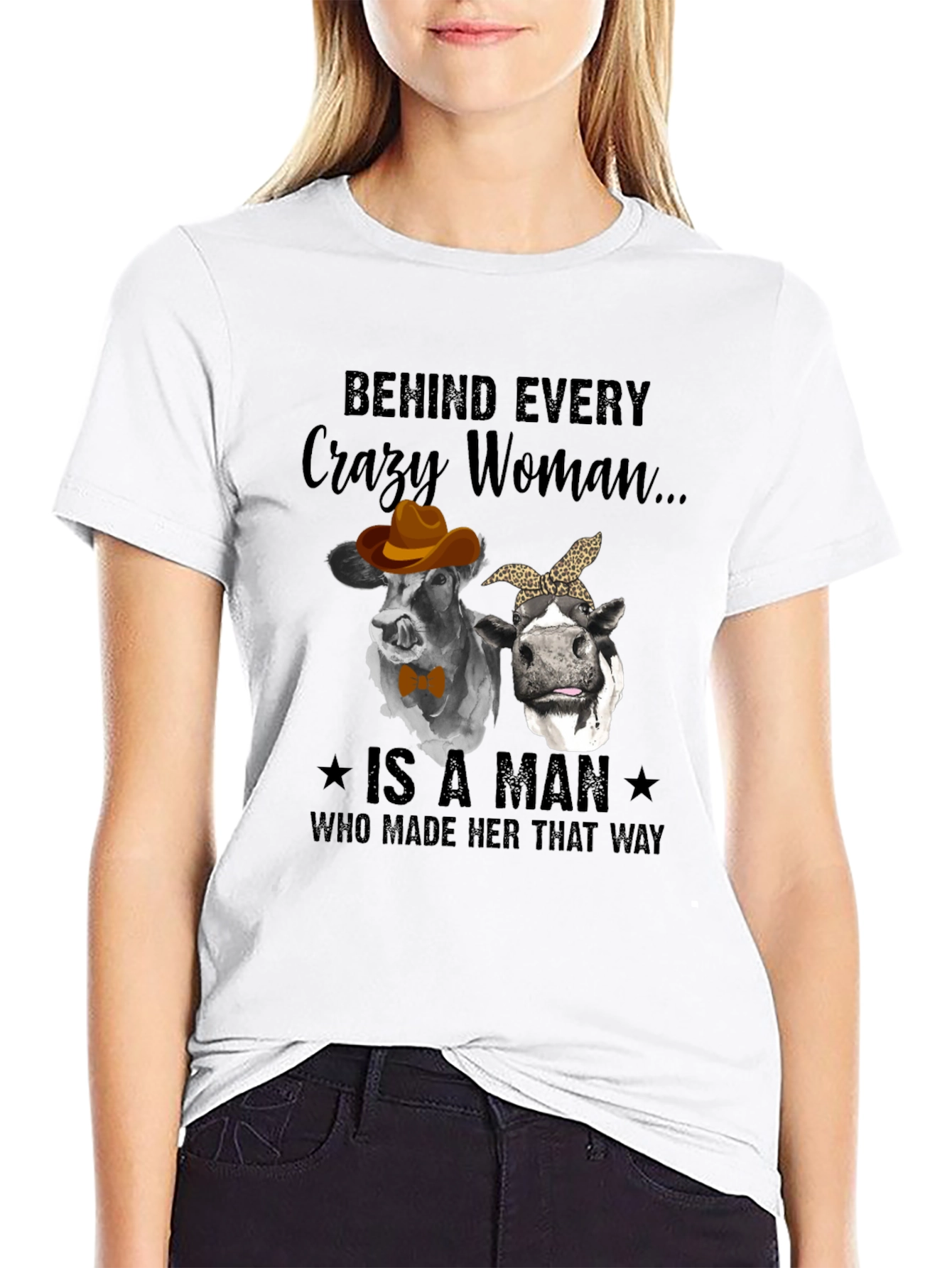 Crazy Woman Cow Graphic T-Shirt