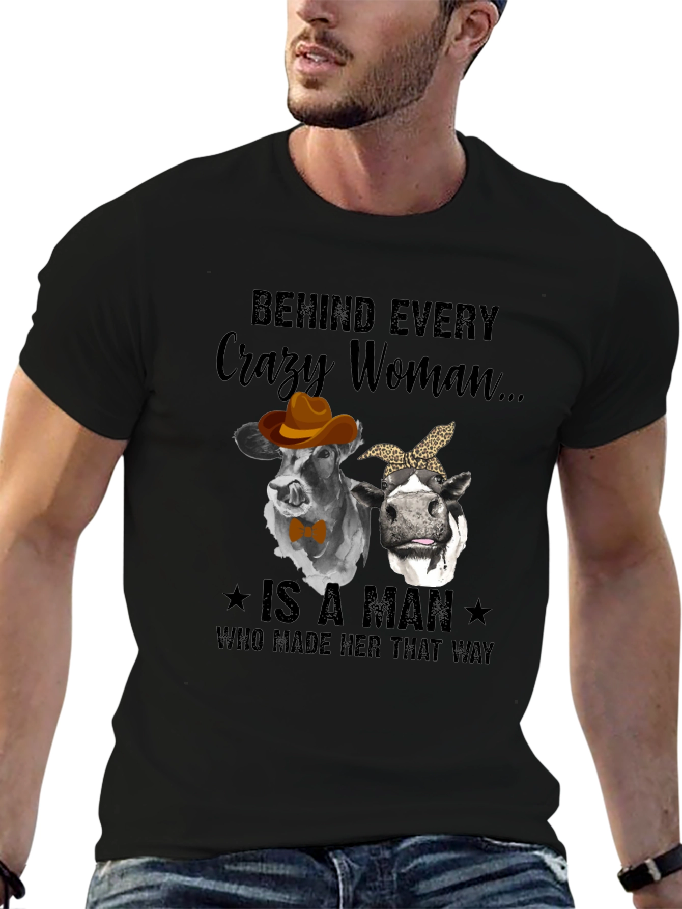 Crazy Woman Cow Graphic T-Shirt