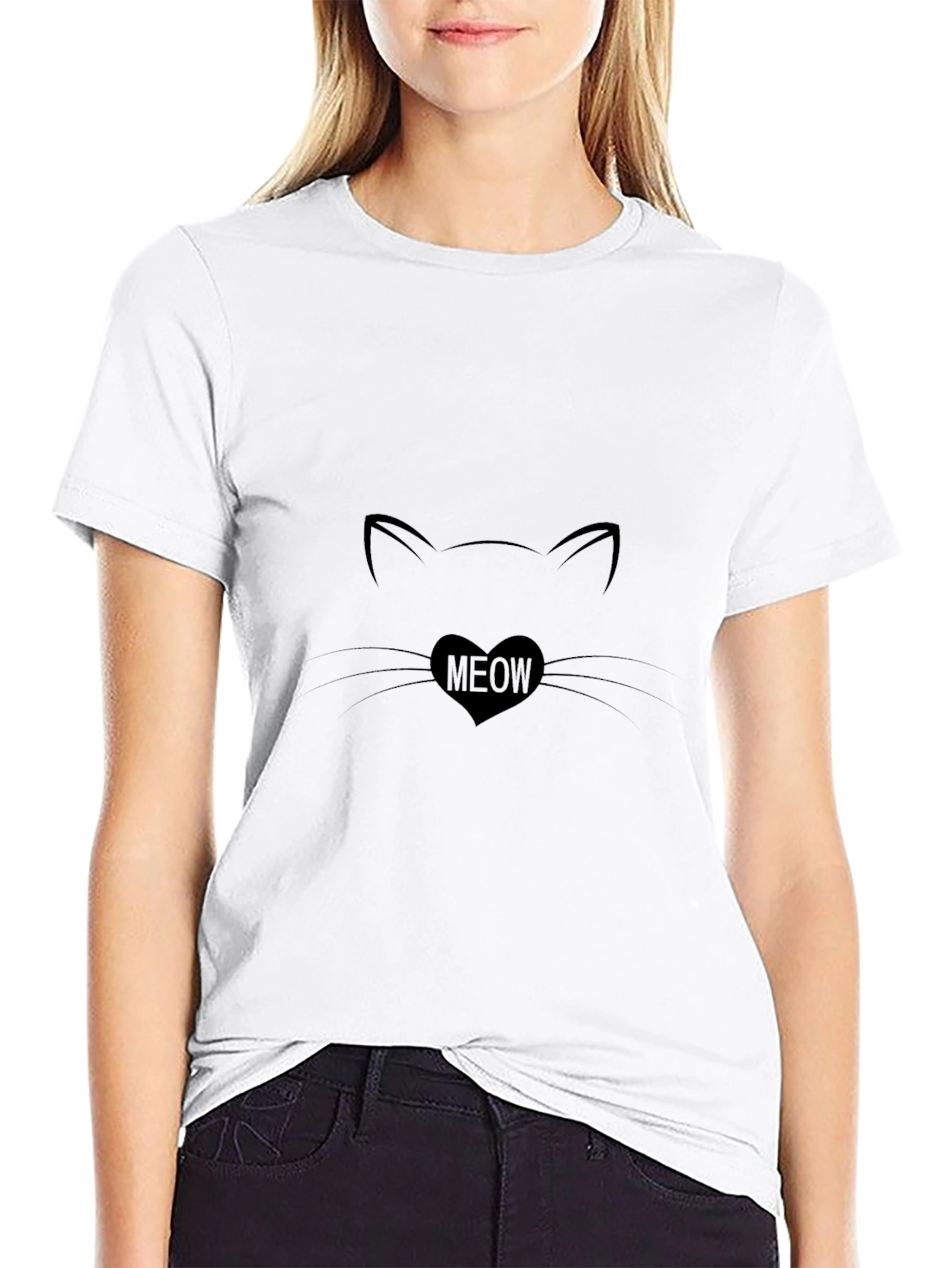 Cat Meow Heart T-Shirt - Black