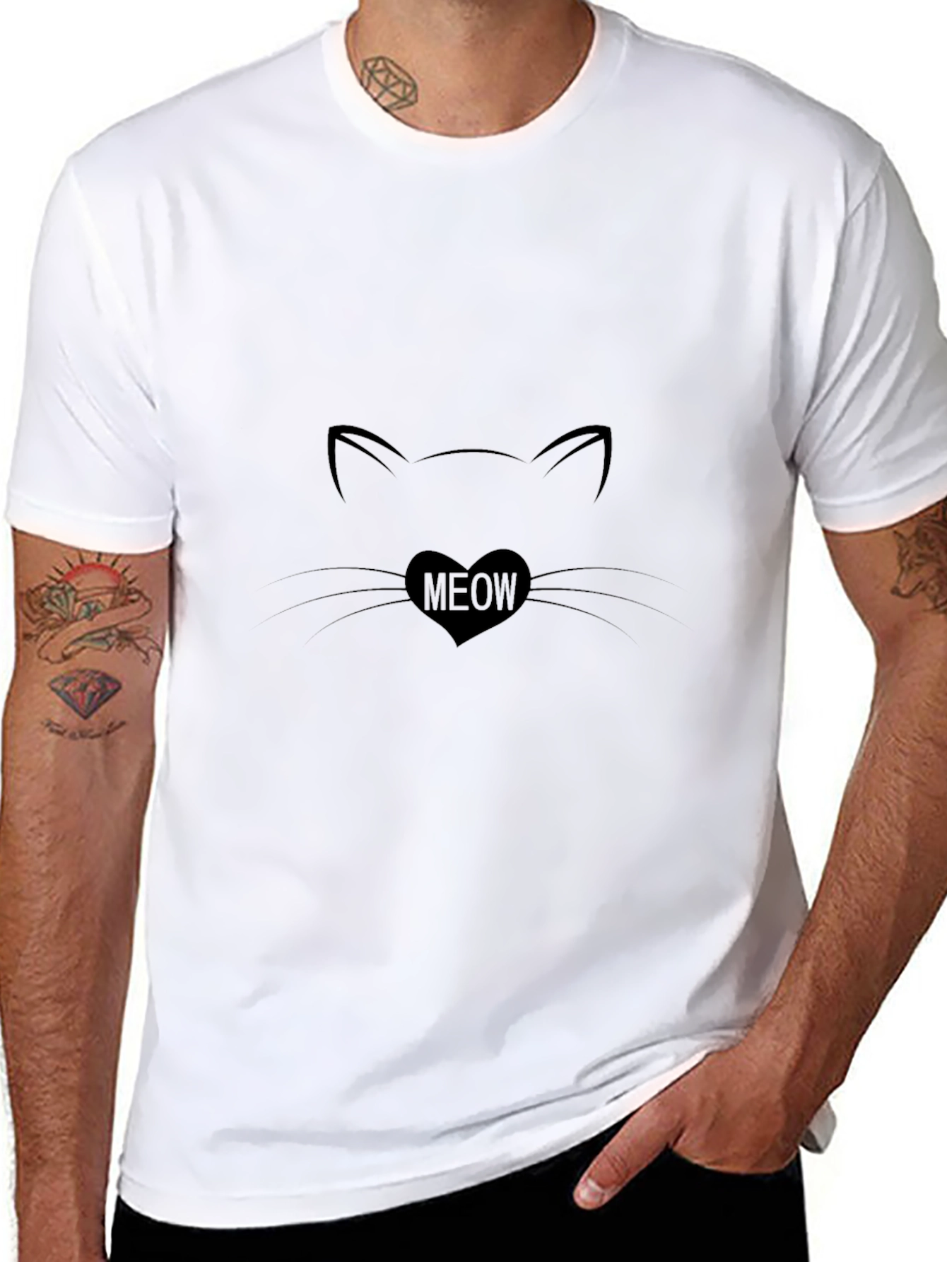 Cat Meow Heart T-Shirt - Black