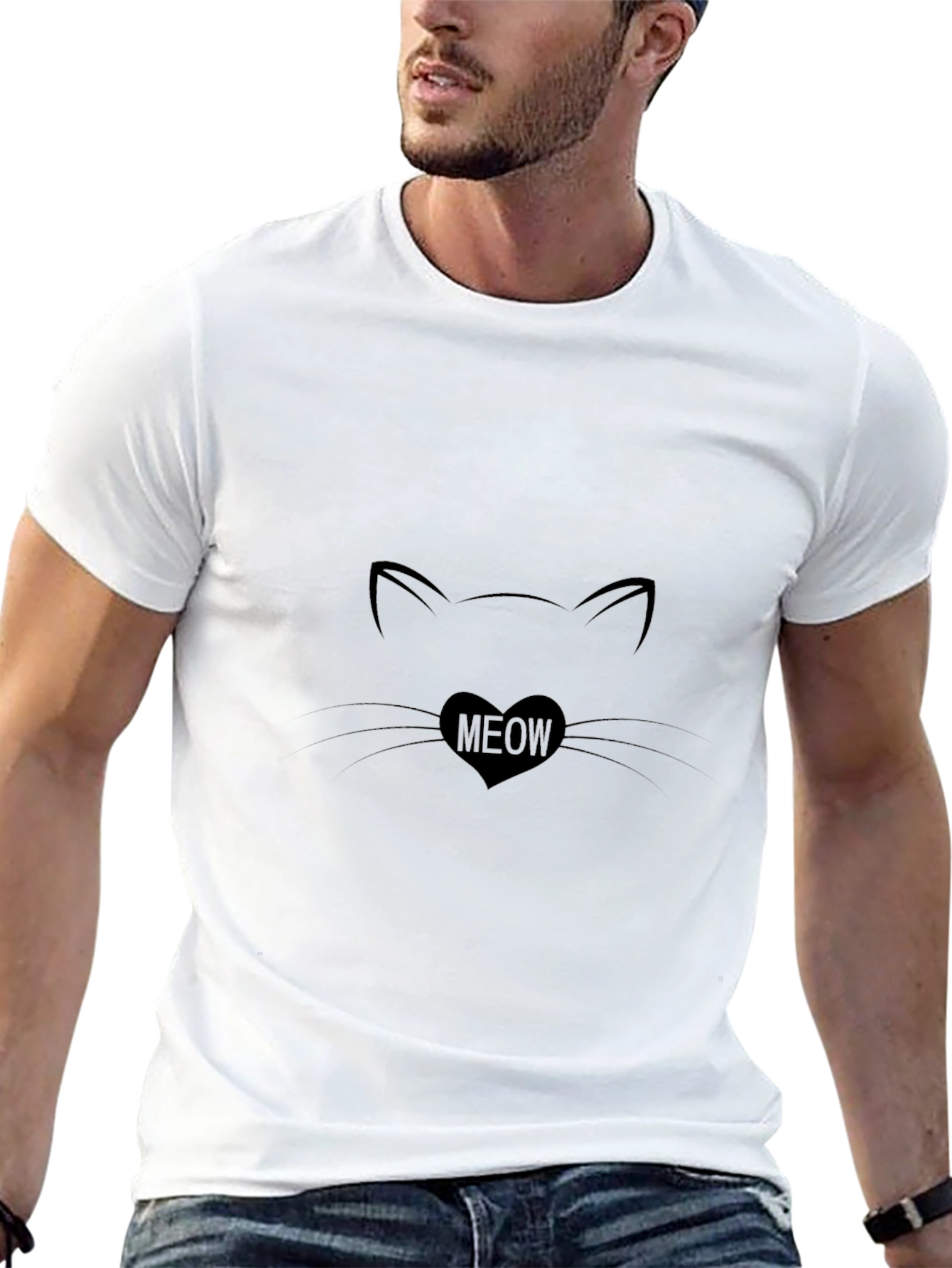 Cat Meow Heart T-Shirt - Black