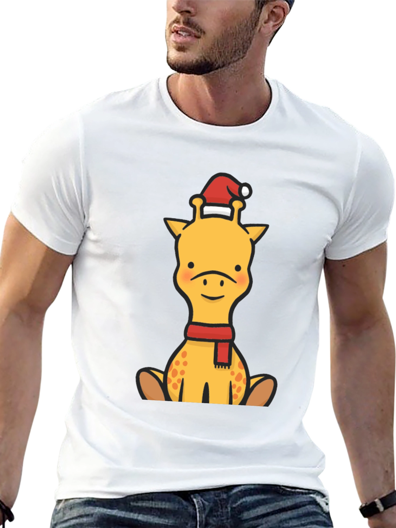 Festive Giraffe Graphic Tee - Holiday Cheer!