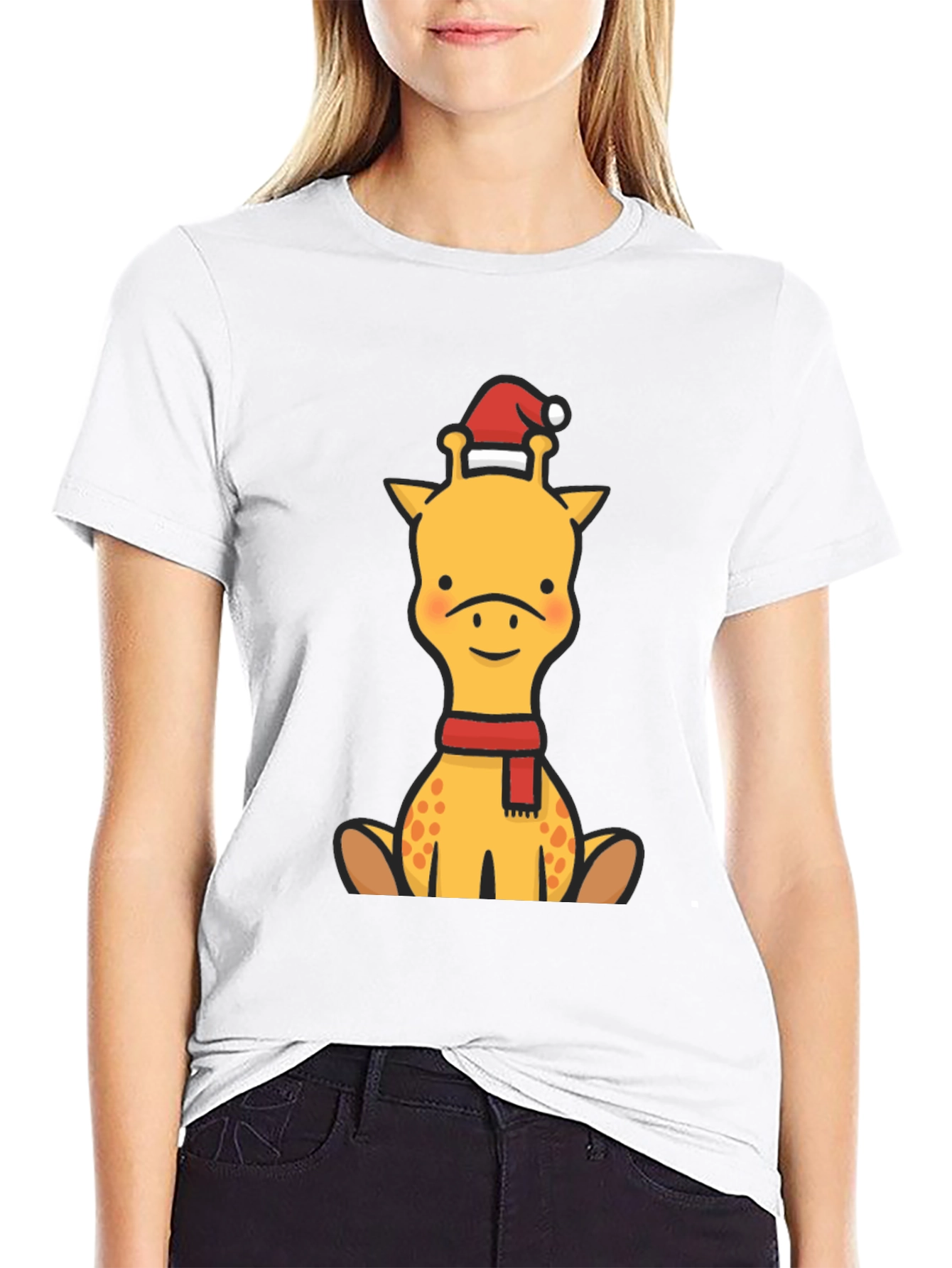 Festive Giraffe Graphic Tee - Holiday Cheer!