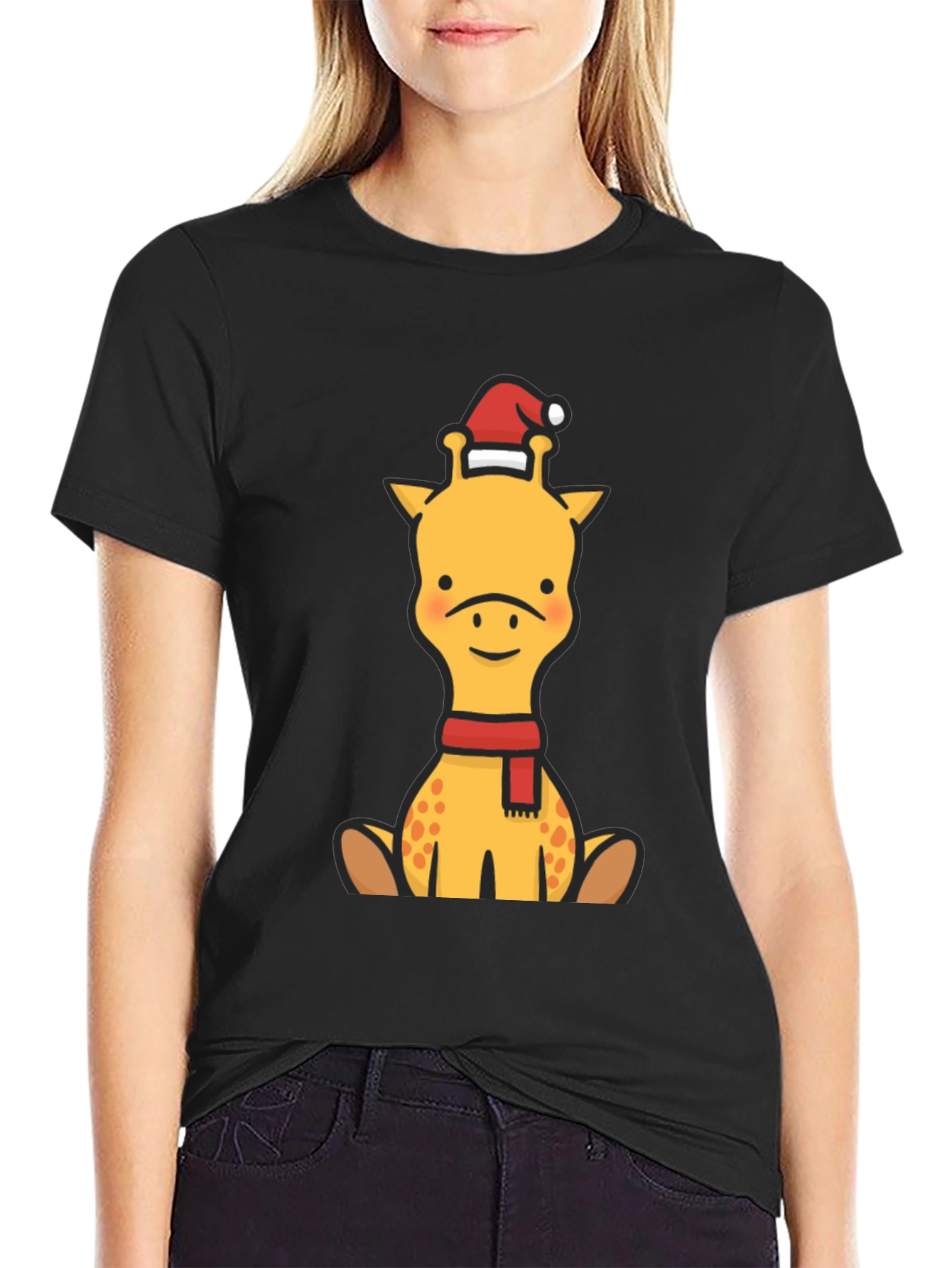 Festive Giraffe Graphic Tee - Holiday Cheer!
